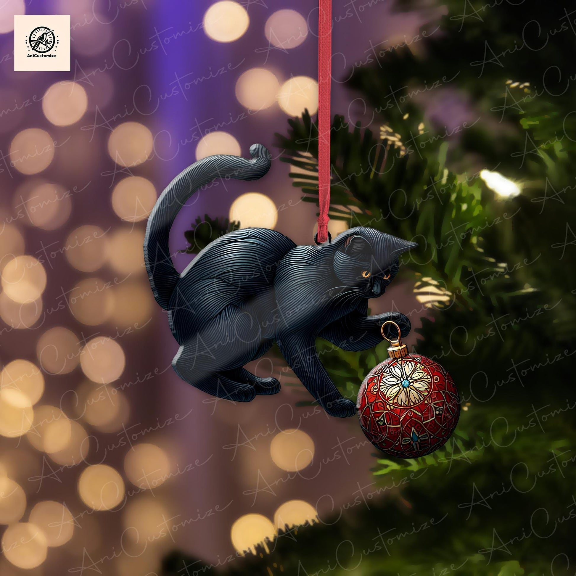 Christmas Black Cat Ornament Decor, Christmas Cat Decor, Black Cat Lover, Cat Mom Gift, Xmas Animal Decor, Xmas Gift idea, Cat Mama Decor