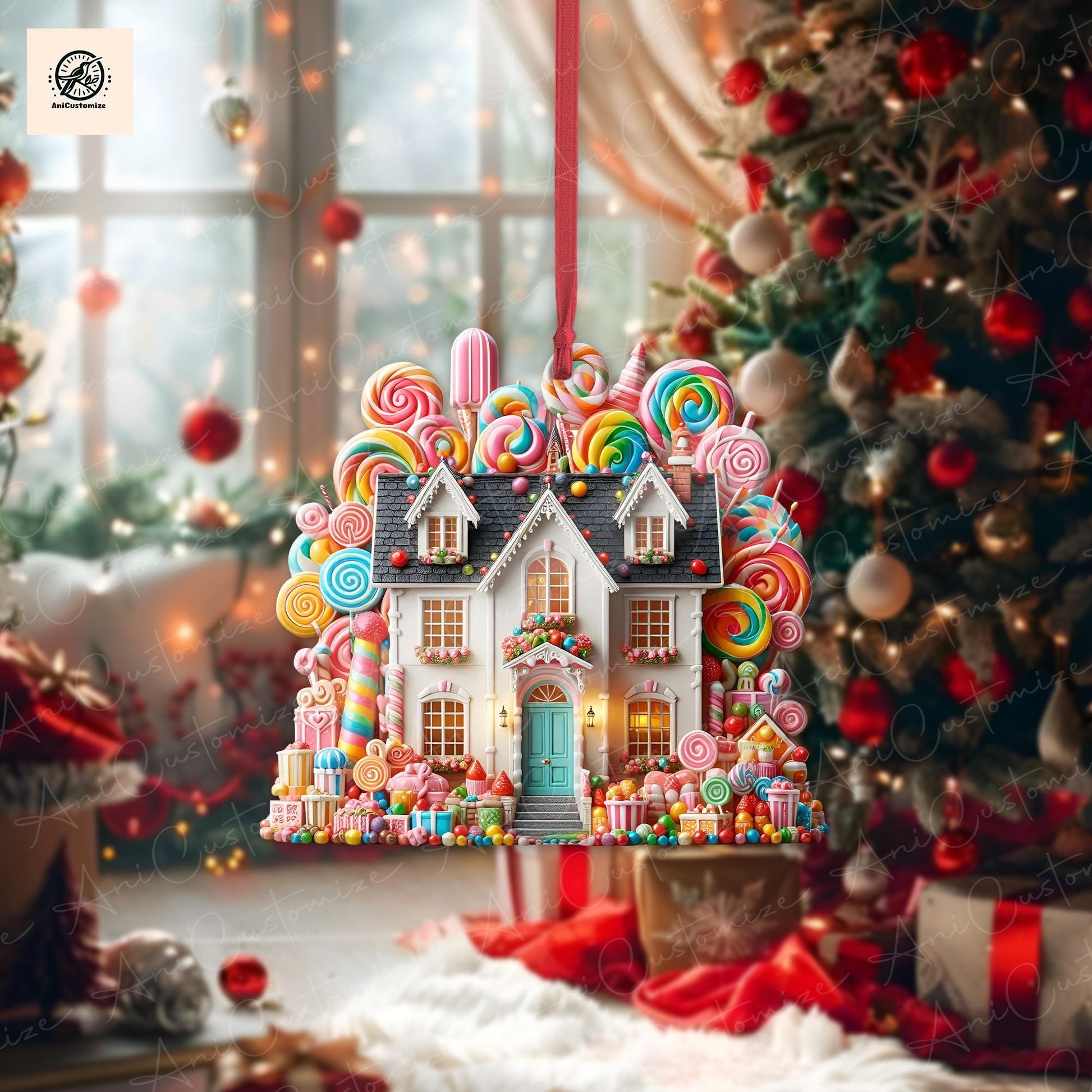 2D FLAT Candy House Christmas Ornament, Candy lover Decor, Candy House Gift, Christmas Gift Idea, Holiday Season, Gift For Kid, Xmas Decor