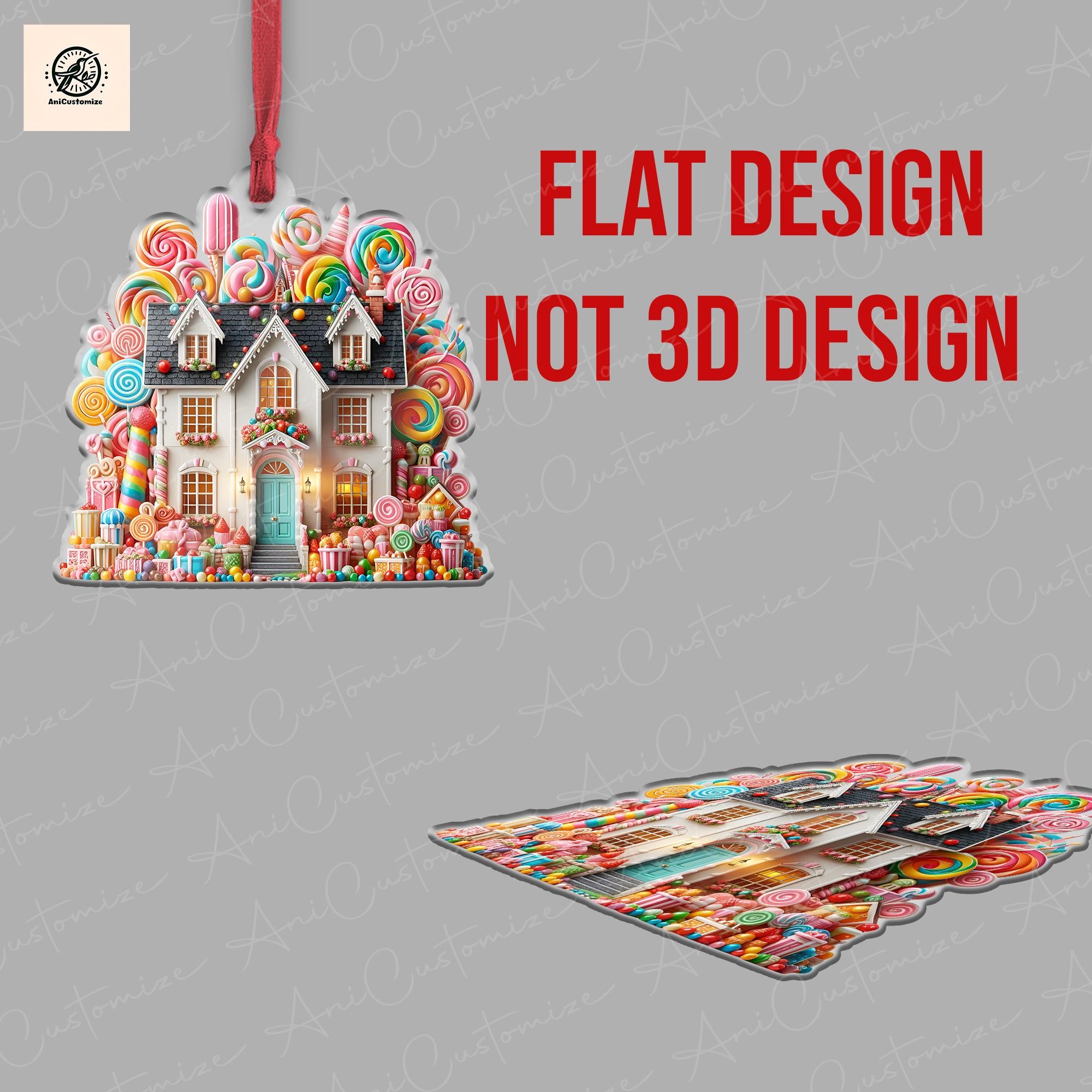 2D FLAT Candy House Christmas Ornament, Candy lover Decor, Candy House Gift, Christmas Gift Idea, Holiday Season, Gift For Kid, Xmas Decor