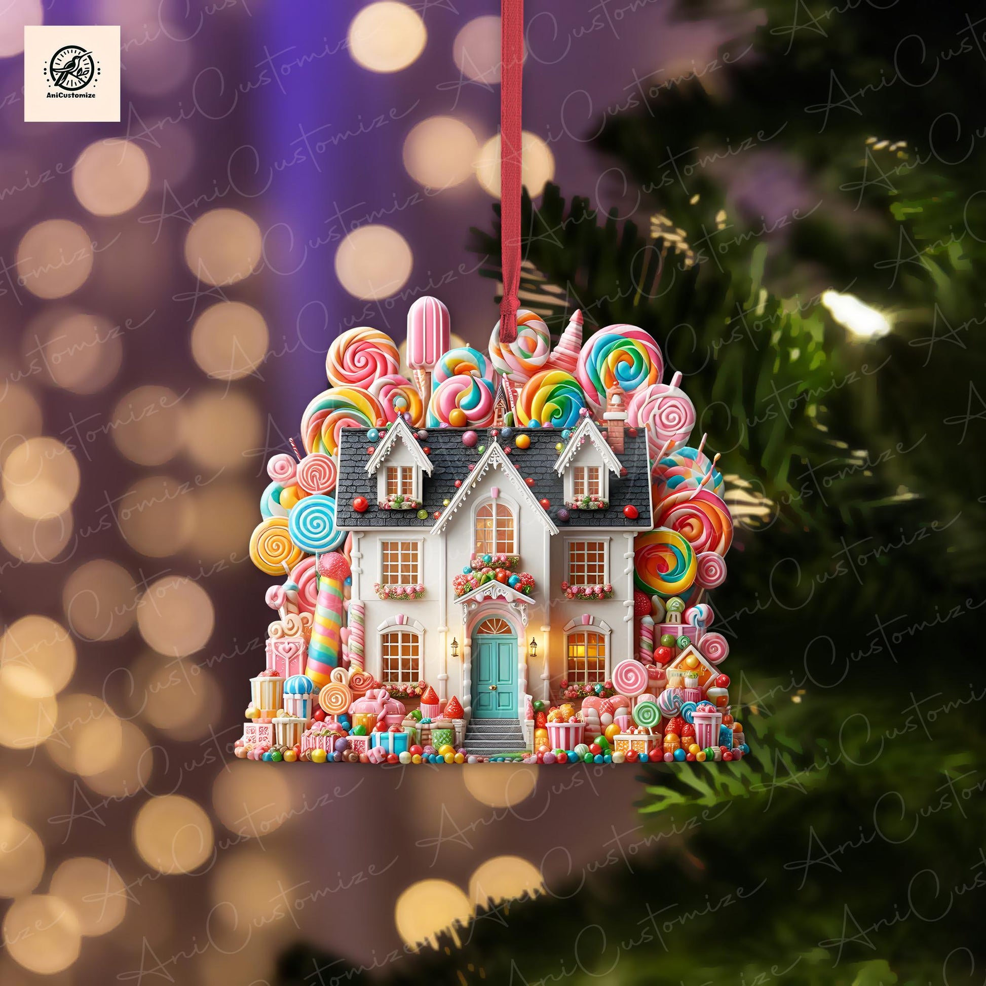 2D FLAT Candy House Christmas Ornament, Candy lover Decor, Candy House Gift, Christmas Gift Idea, Holiday Season, Gift For Kid, Xmas Decor