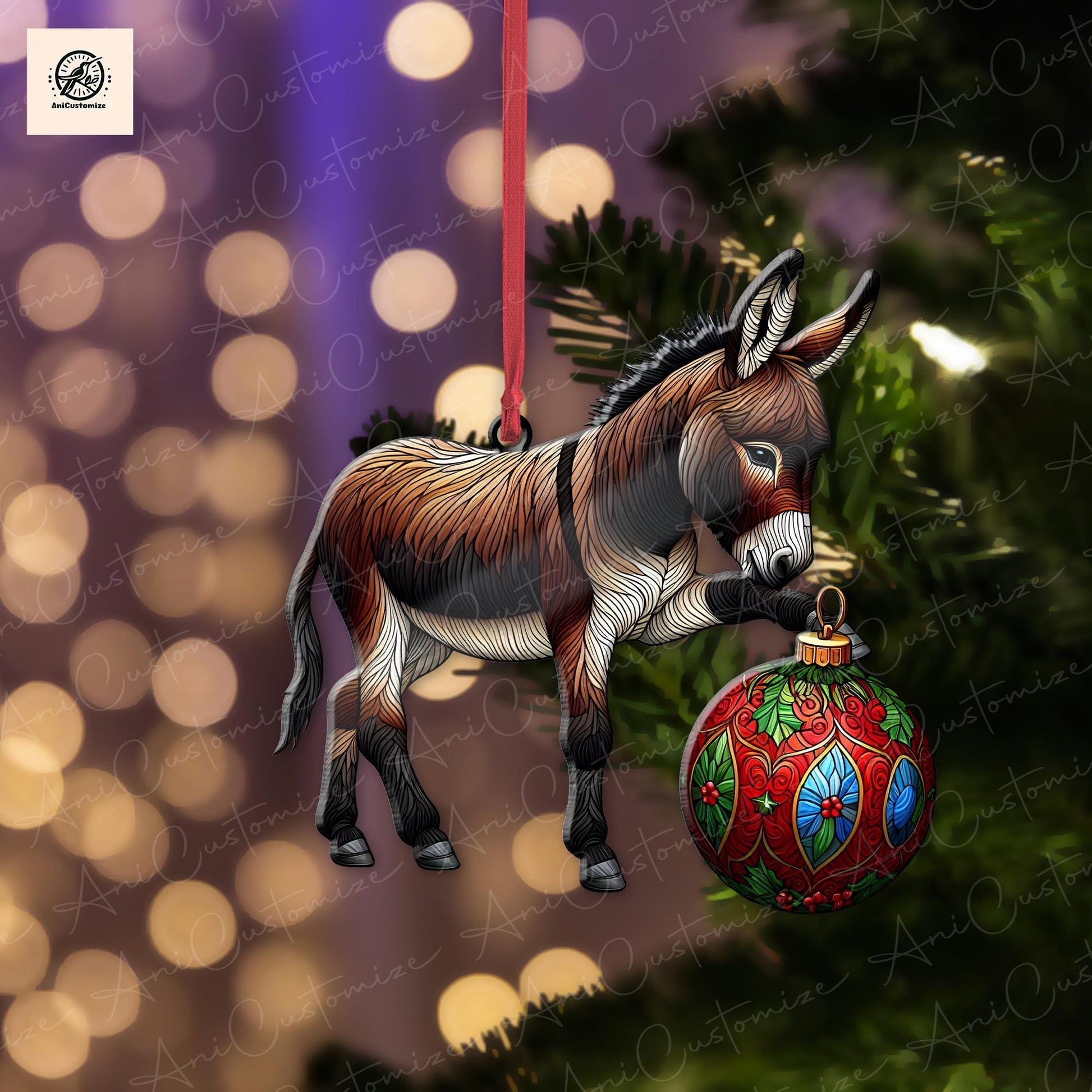 Donkey Playing Christmas Ornament Decor, Christmas Donkey decor, Donkey Xmas Gift, Donkey Lover Decor, Funny Xmas Decor, Christmas Animal