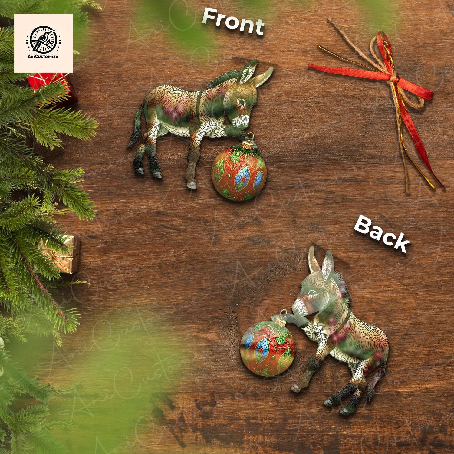 Donkey Playing Christmas Ornament Decor, Christmas Donkey decor, Donkey Xmas Gift, Donkey Lover Decor, Funny Xmas Decor, Christmas Animal