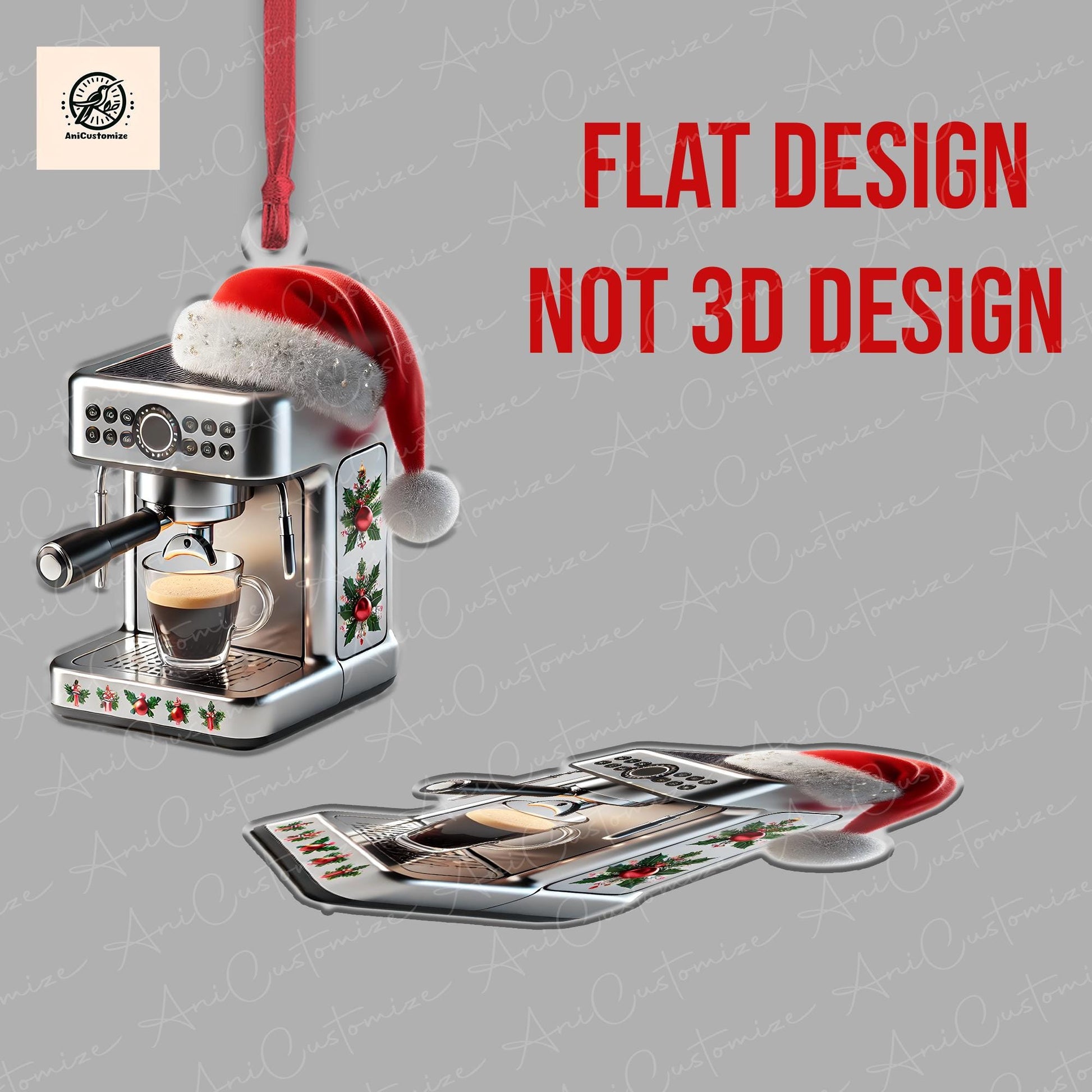 Personalized Coffee Machine 2D FLAT Ornament, Coffee Lover Decor, Coffee Machine Keepsake, Barista Decor, Xmas Gift For Her, Xmas Hanging