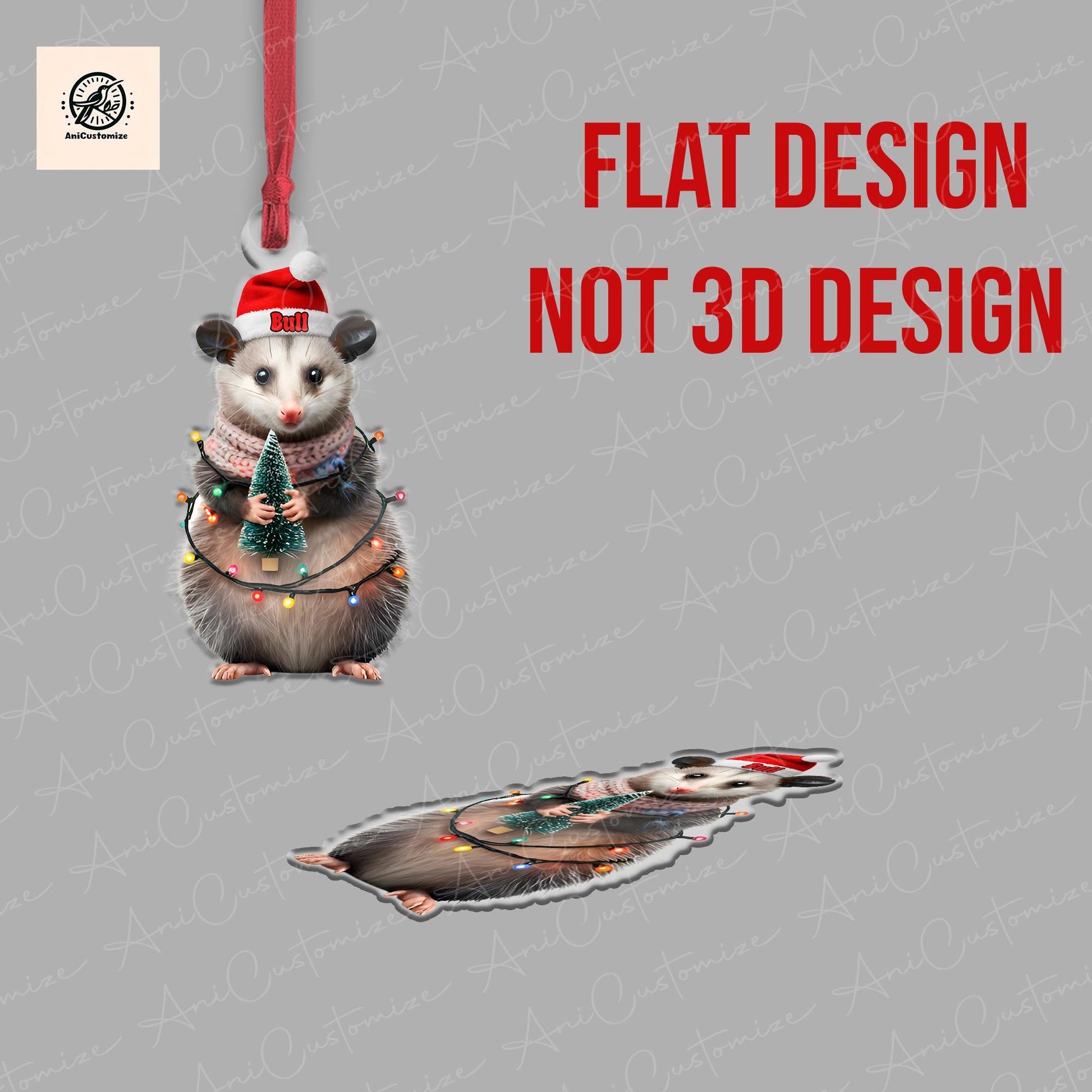 Personalized Opossum Christmas 2D FLAT Ornament Decor, Kute Xmas Animal Decor, Xmas Possum Decor, Possum lover, Possum Gift Idea,Possum Gift