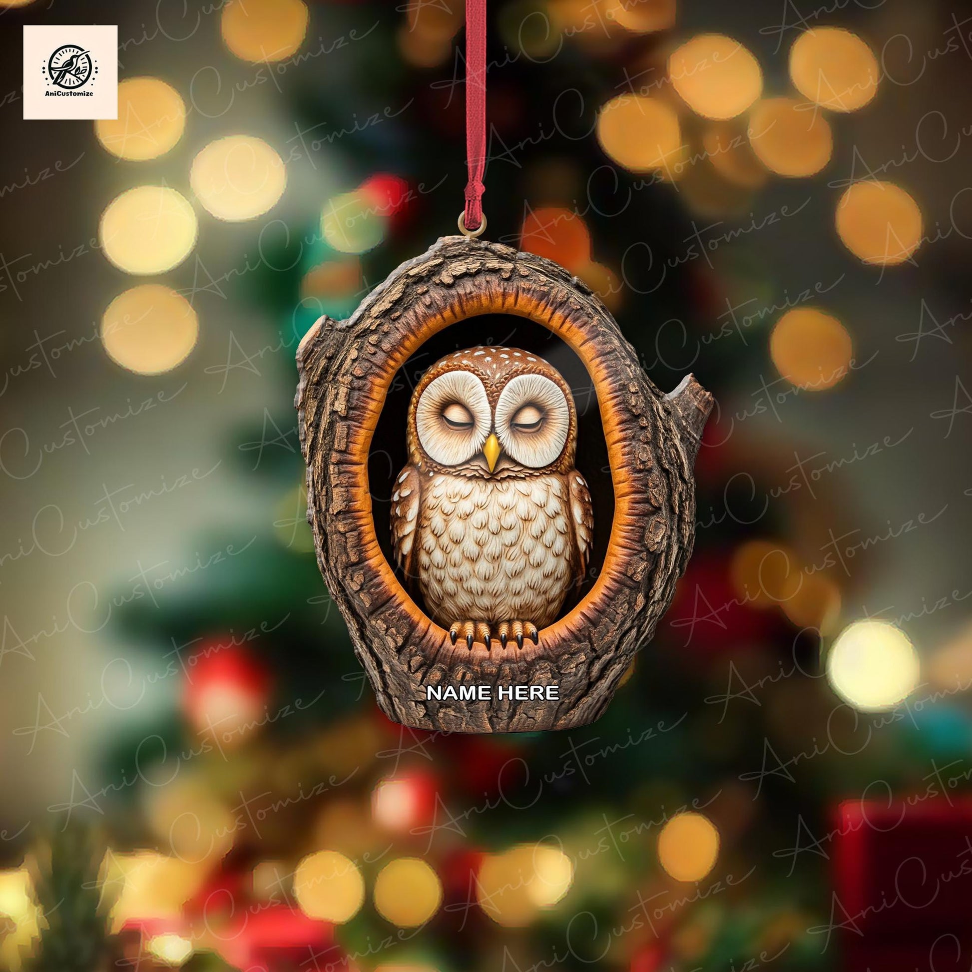 Personalized Sleeping Owl 2D FLAT Ornament, Owl Car Accessories, Owl Christmas Ornament, Bird Ornament, Holiday Gift for Owl Lover, Animal