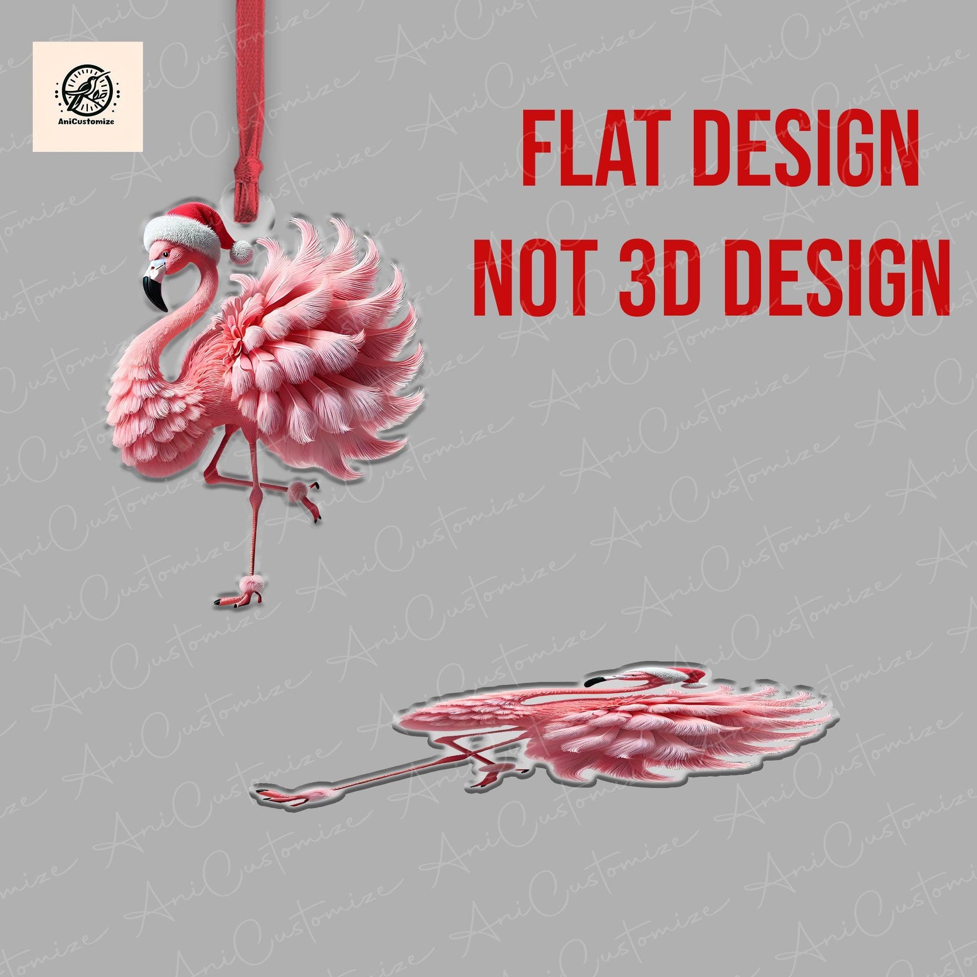 Personalized Lady Flamingo 2D FLAT Ornament, Flamingo Christmas Decor, Flamingo Gift, Xmas Animal Decorm Custom Ornament, Xmas Tree Decor