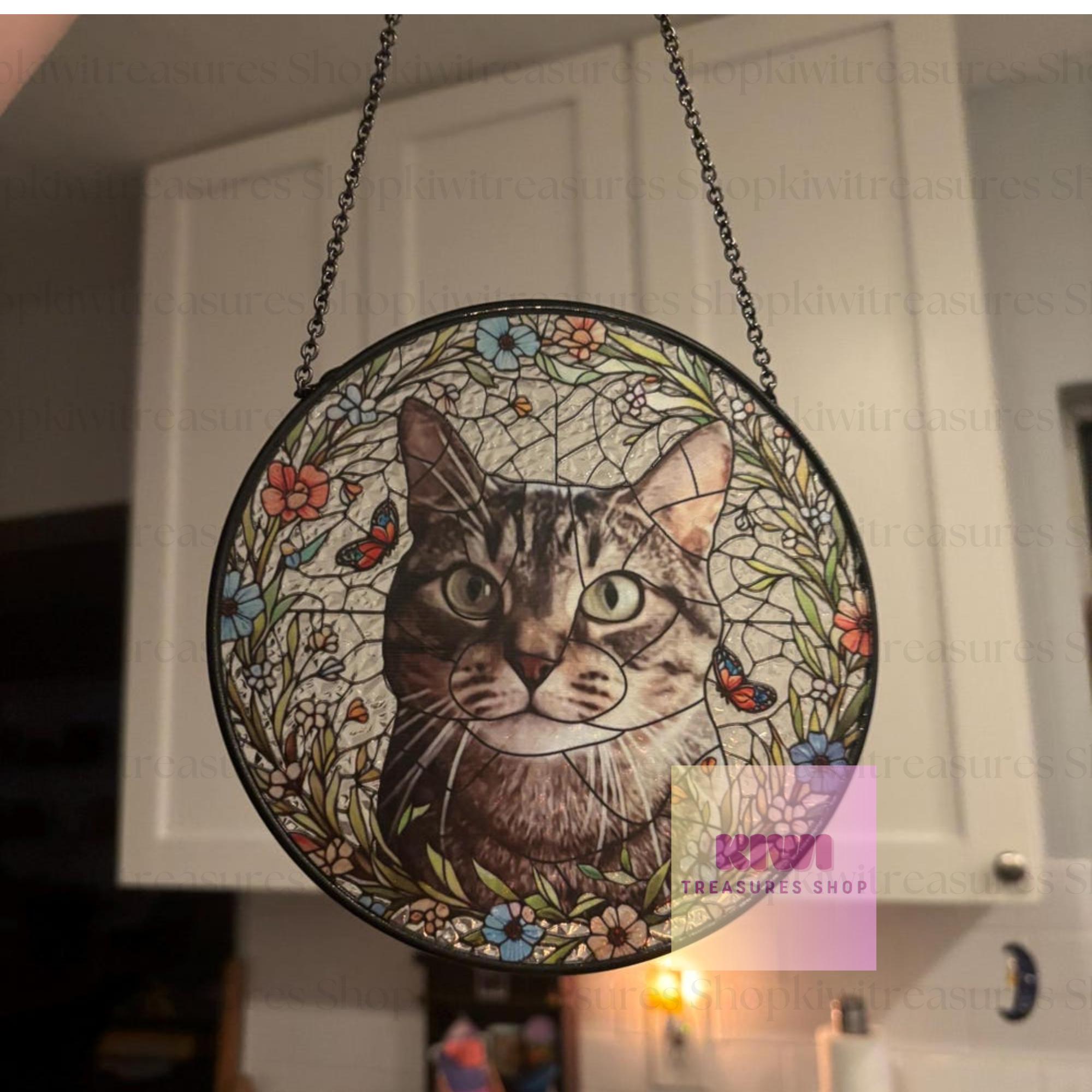 Custom Pet Dog & Cat Portrait Glass Suncatcher, Dog Cat Combination Suncatcher, Custom Pet Portrait from Photo, Sympathy Gifts, glass Pet