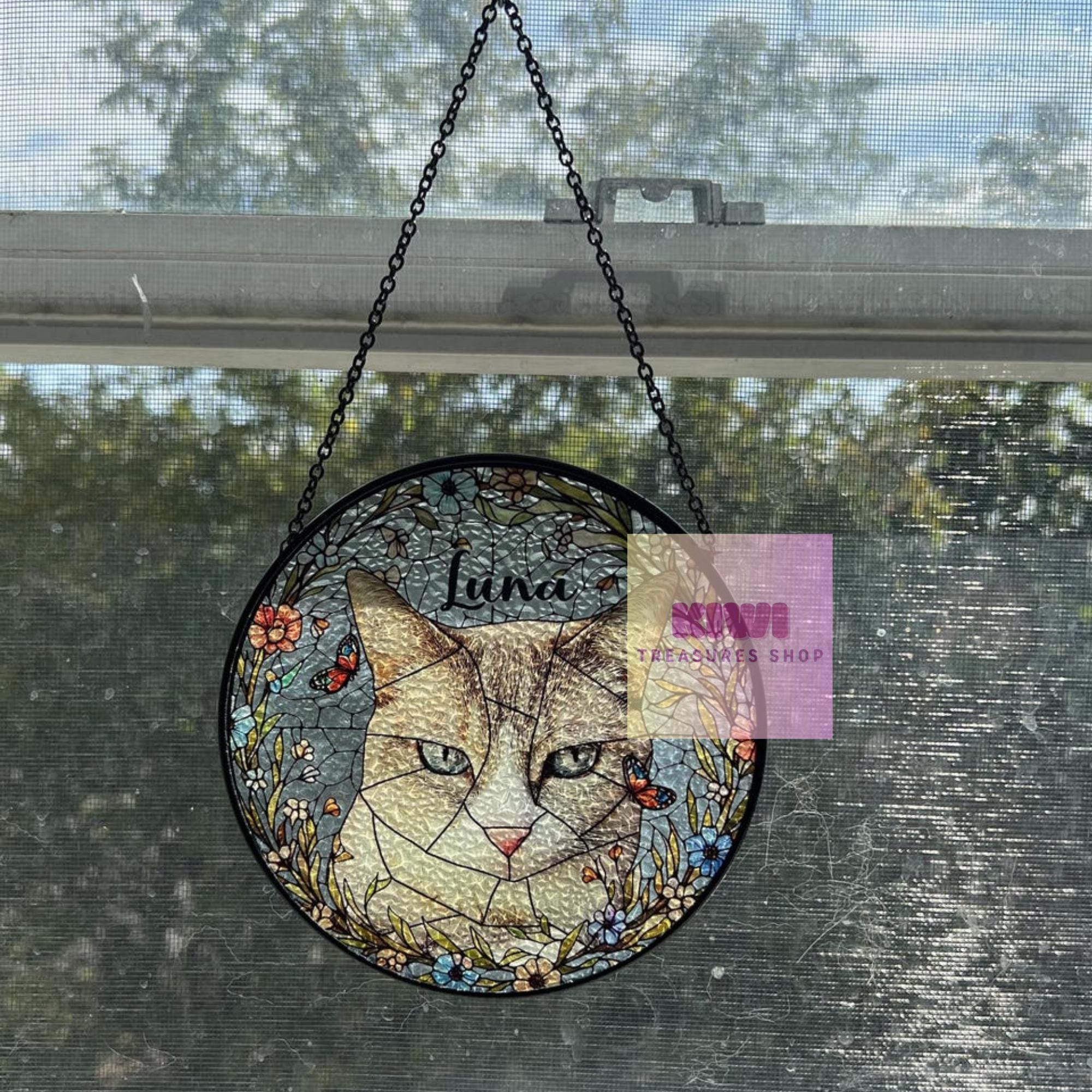 Custom Pet Dog & Cat Portrait Glass Suncatcher, Dog Cat Combination Suncatcher, Custom Pet Portrait from Photo, Sympathy Gifts, glass Pet