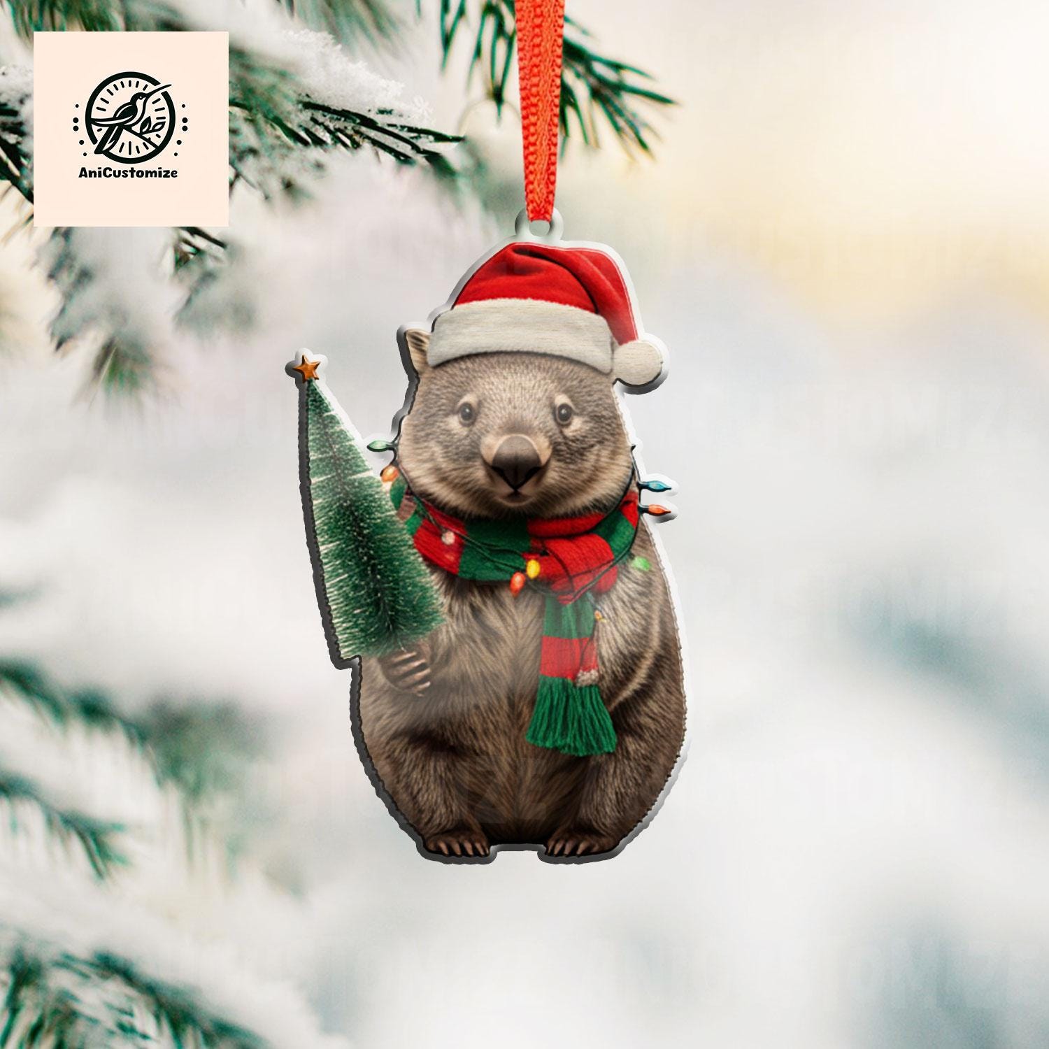 Personalized Wombat 2D FLAT Christmas Ornament, Christmas Wombat Decor, Xmas Animal Decor, Christmas Tree Decor, Holiday Gift, Wombat LOver