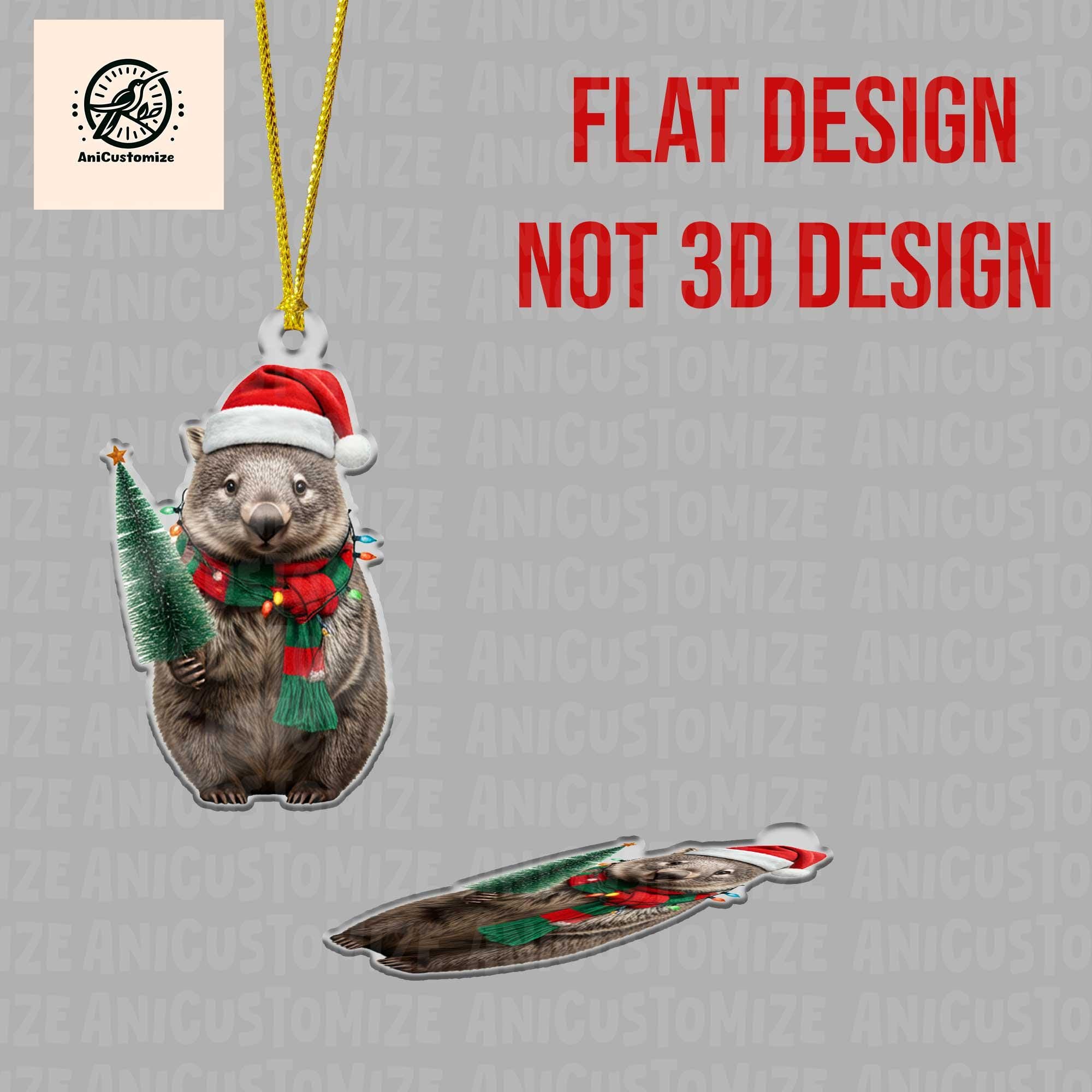 Personalized Wombat 2D FLAT Christmas Ornament, Christmas Wombat Decor, Xmas Animal Decor, Christmas Tree Decor, Holiday Gift, Wombat LOver