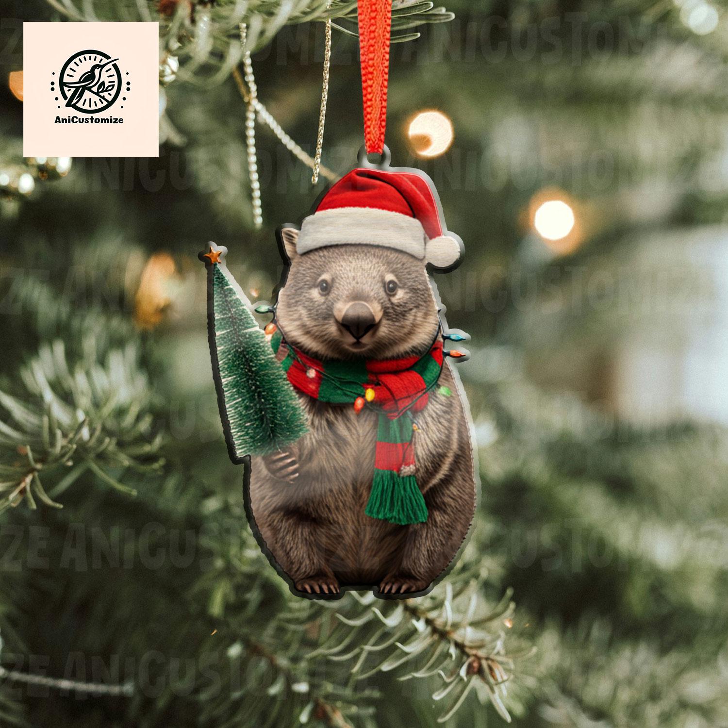 Personalized Wombat 2D FLAT Christmas Ornament, Christmas Wombat Decor, Xmas Animal Decor, Christmas Tree Decor, Holiday Gift, Wombat LOver