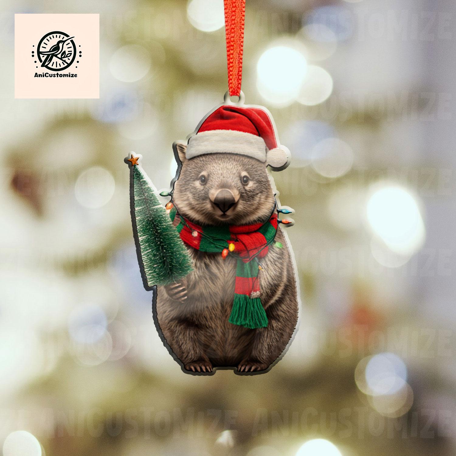 Personalized Wombat 2D FLAT Christmas Ornament, Christmas Wombat Decor, Xmas Animal Decor, Christmas Tree Decor, Holiday Gift, Wombat LOver