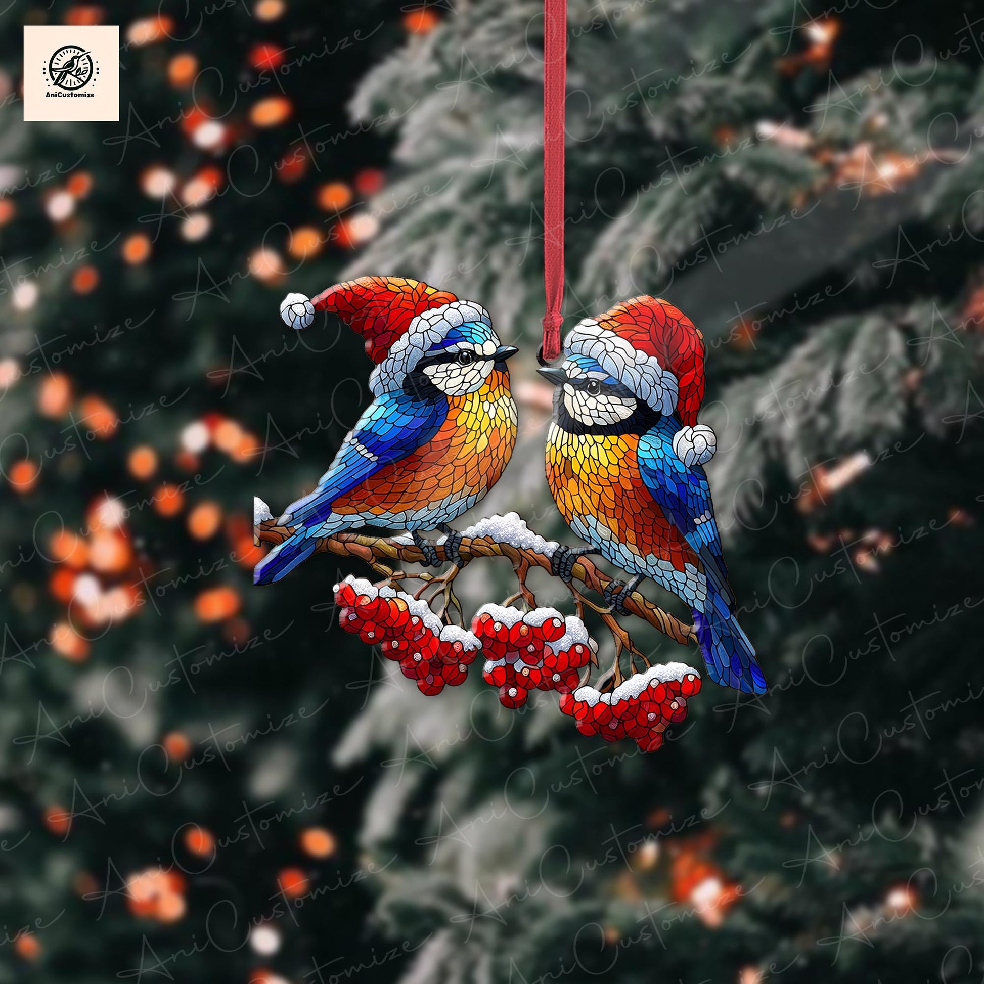 Bluebird Couple Christmas Ornament Decor, Bluebird Lover Decor, Christmas Bird Decor, Xmas Bird Gift, Xmas Tree Decor, Holiday Decoration