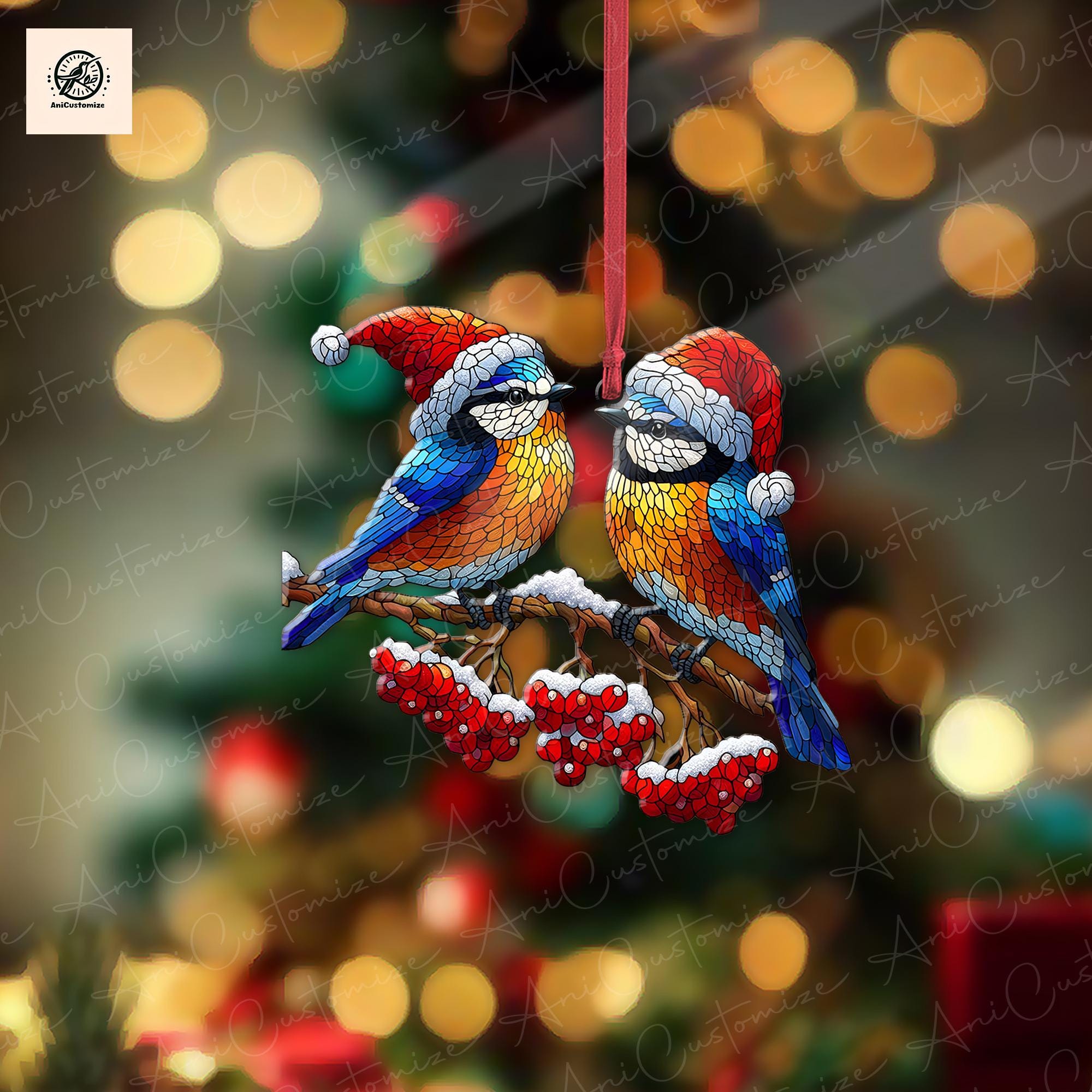 Bluebird Couple Christmas Ornament Decor, Bluebird Lover Decor, Christmas Bird Decor, Xmas Bird Gift, Xmas Tree Decor, Holiday Decoration