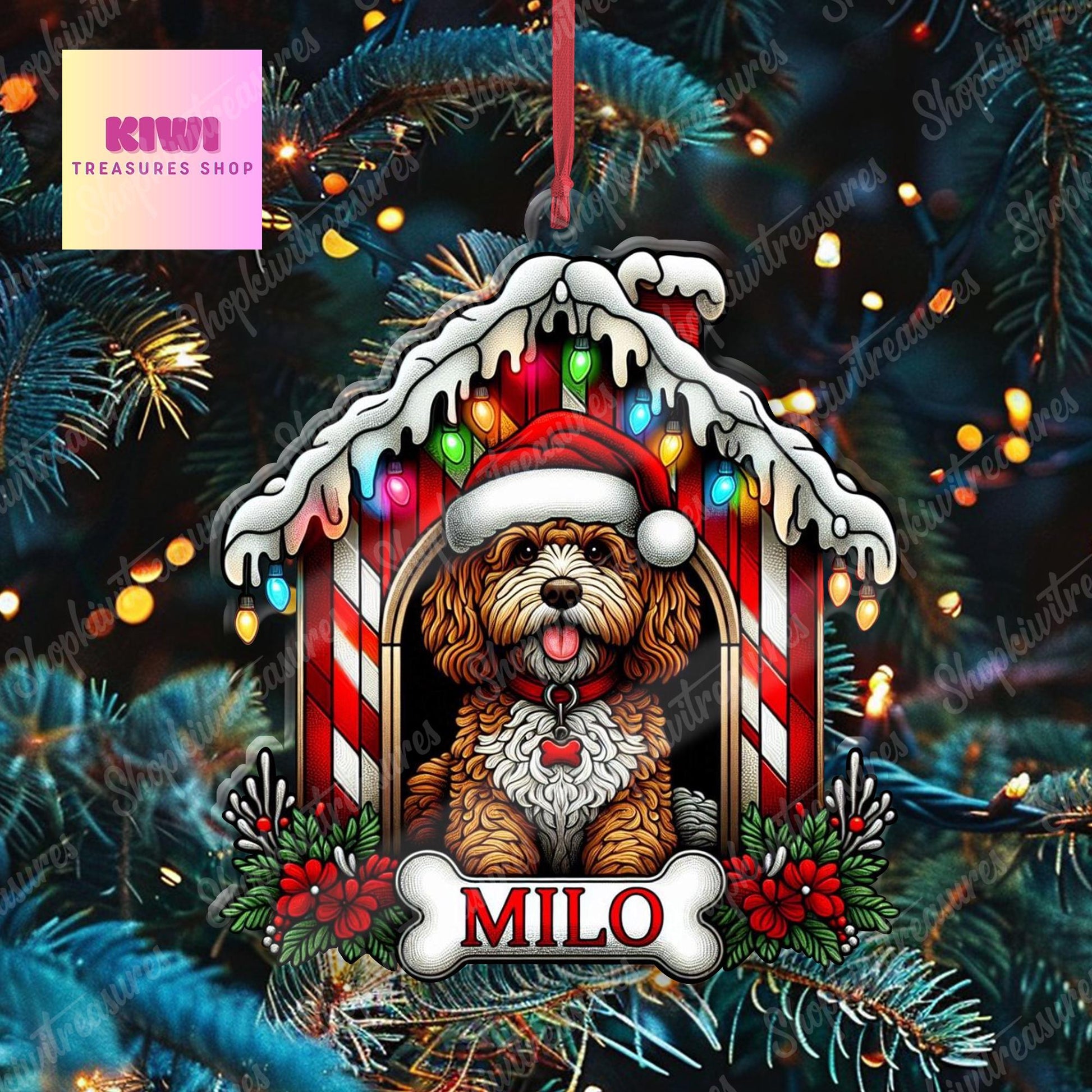 Personalized Christmas Cavapoo House Ornament Decor, Custom Dog Name Ornament, Dog House Decor, Cavapoo Lover Gift, Xmas Gift For Dog Mom