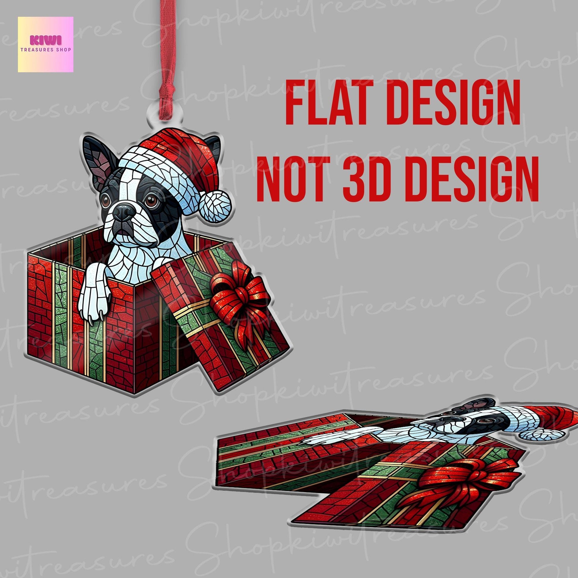 Christmas Boston Terrier Peeking Inside Present Box Ornament, Boston Terrier Lover, Dog Xmas Gift, Funny Xmas Decor, Gift For Her, Dog Lover