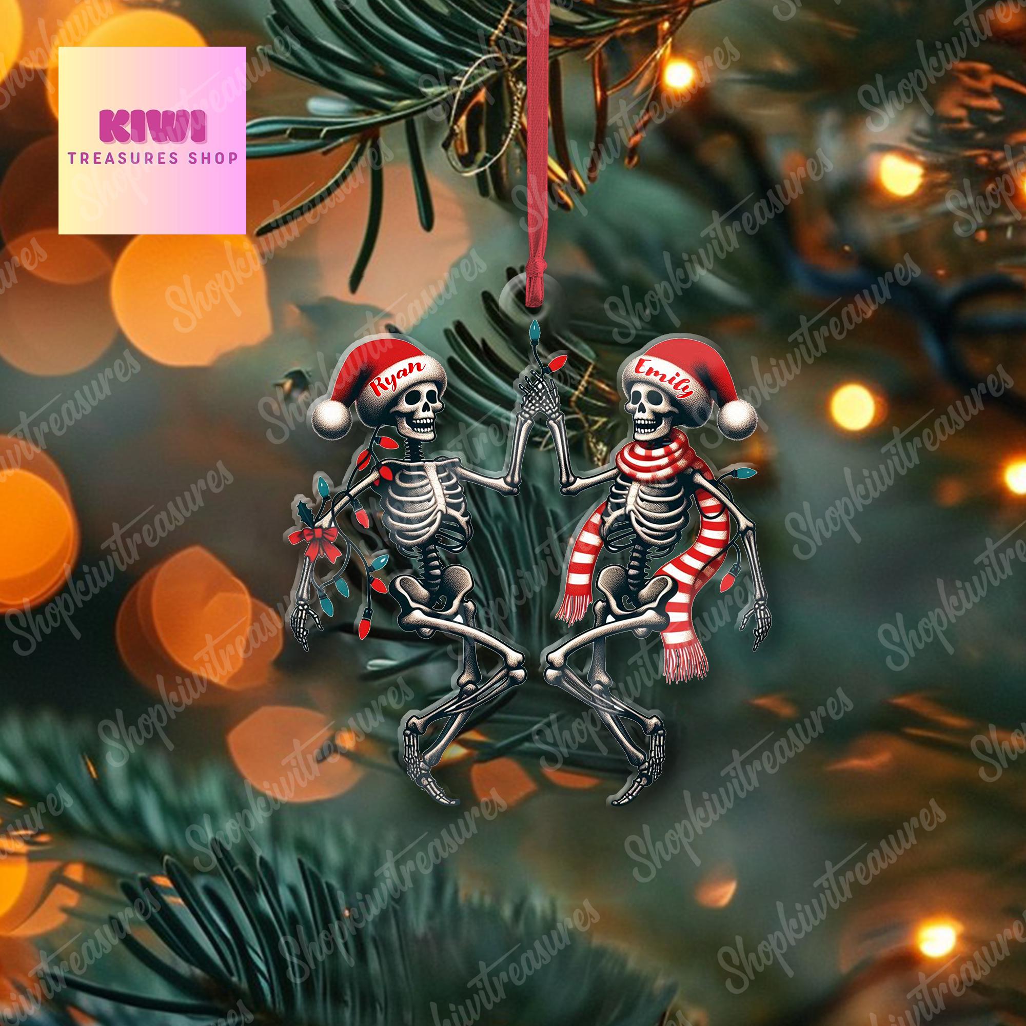 Personalized Skeleton Couple Dancing Christmas Ornament, Skeleton Christmas Anniversary Ornament, Christmas Gift, Custom Skeleton Couple