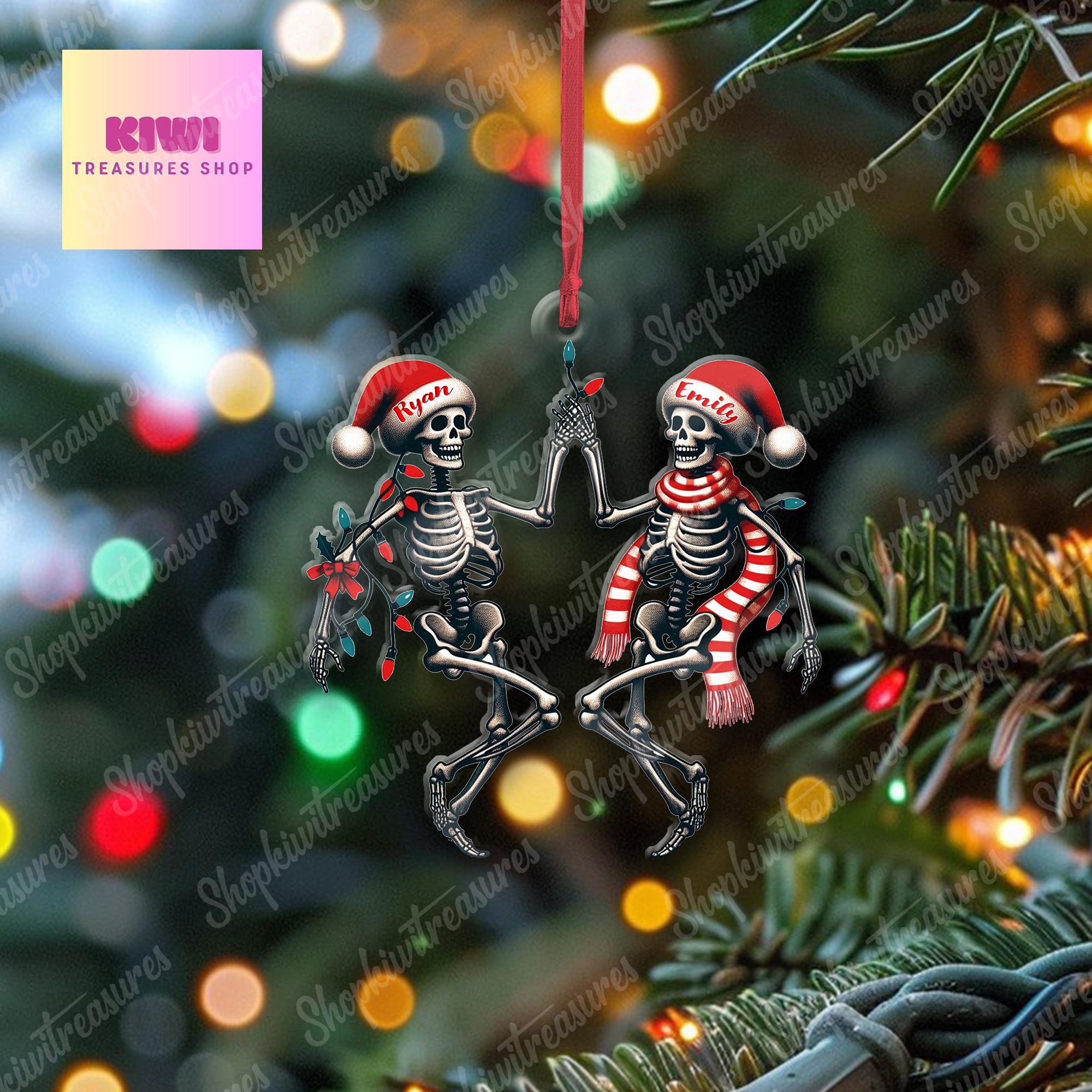 Personalized Skeleton Couple Dancing Christmas Ornament, Skeleton Christmas Anniversary Ornament, Christmas Gift, Custom Skeleton Couple