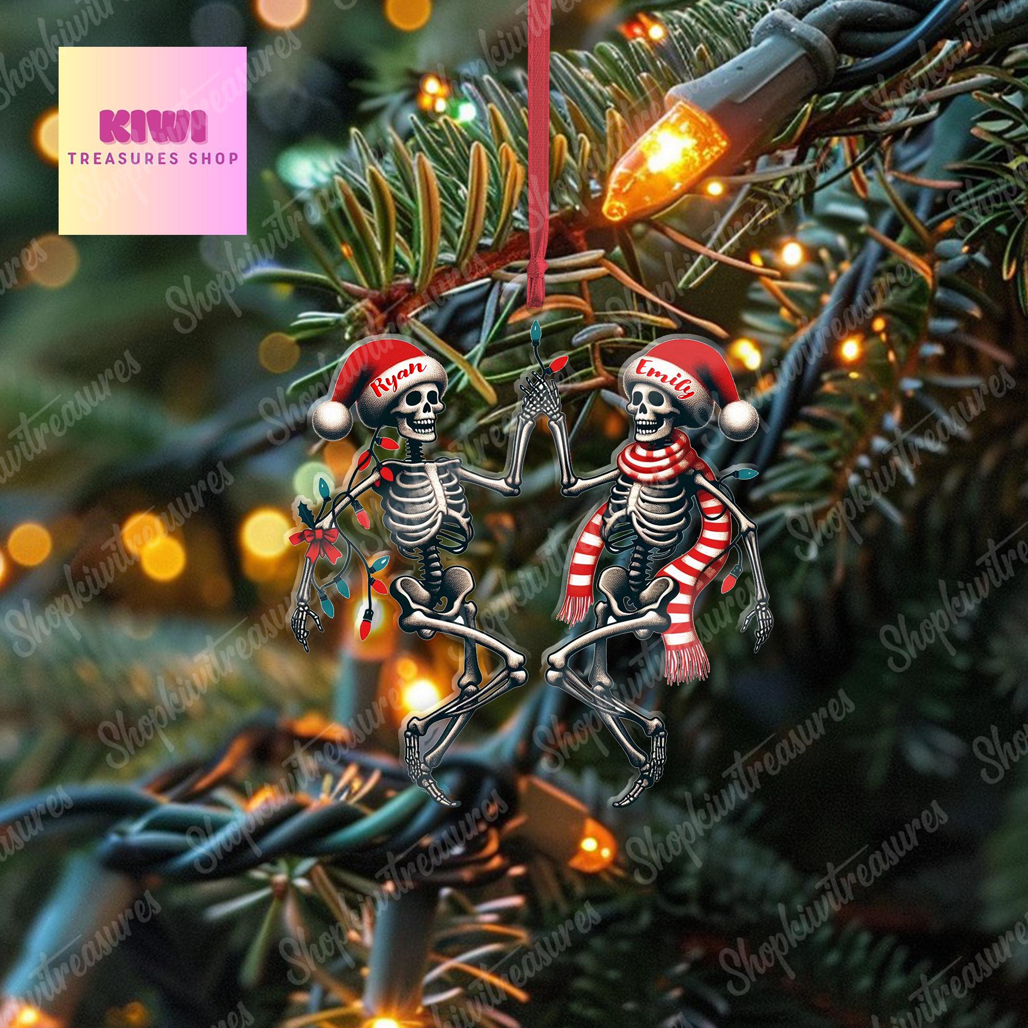 Personalized Skeleton Couple Dancing Christmas Ornament, Skeleton Christmas Anniversary Ornament, Christmas Gift, Custom Skeleton Couple