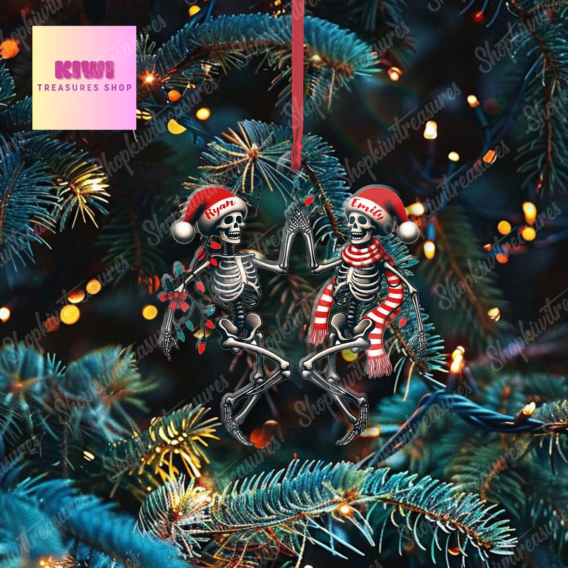 Personalized Skeleton Couple Dancing Christmas Ornament, Skeleton Christmas Anniversary Ornament, Christmas Gift, Custom Skeleton Couple