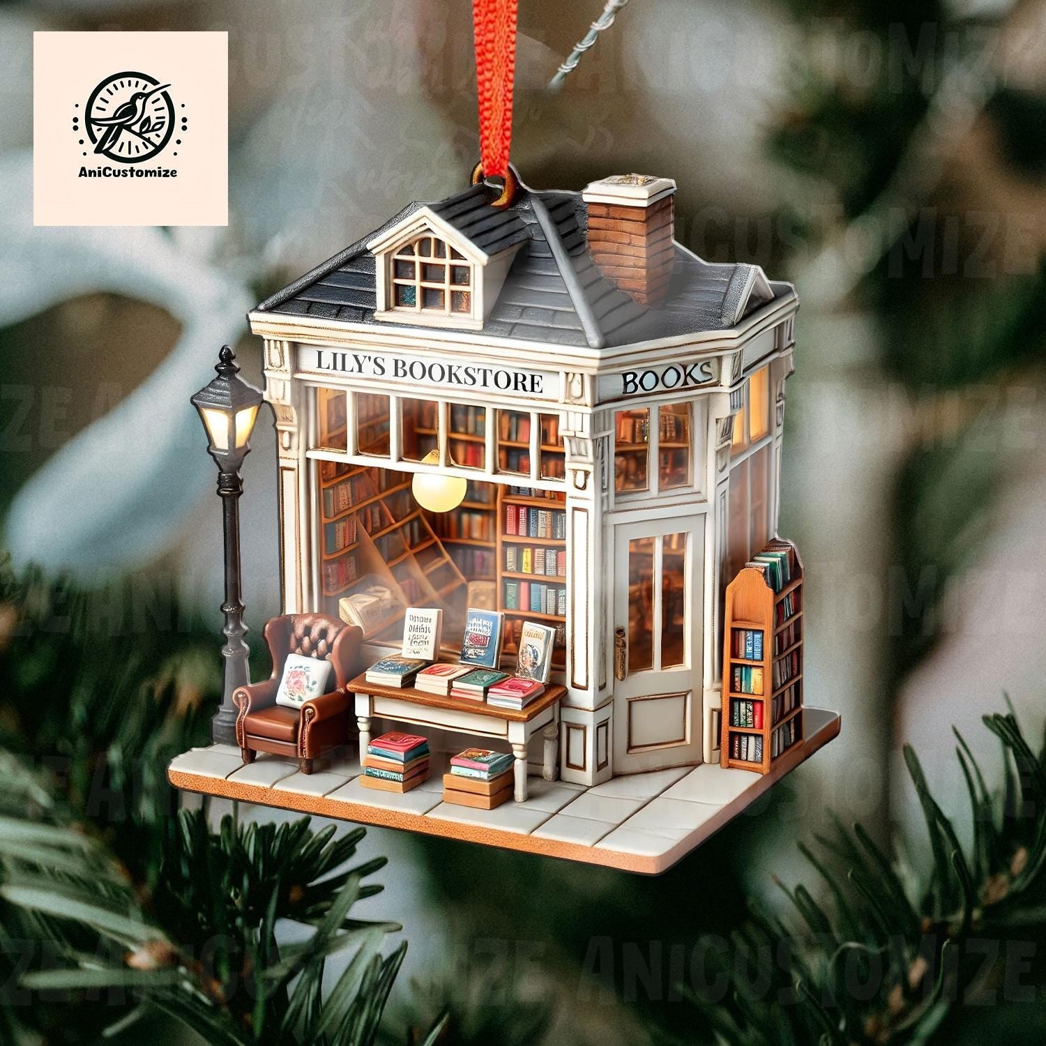 Personalized Vintage Bookstore 2D FLAT Ornament, Bookshelf Ornament, Bookish Decoration, Book Lover Decor, Reading Lover, Xmas Tree decor