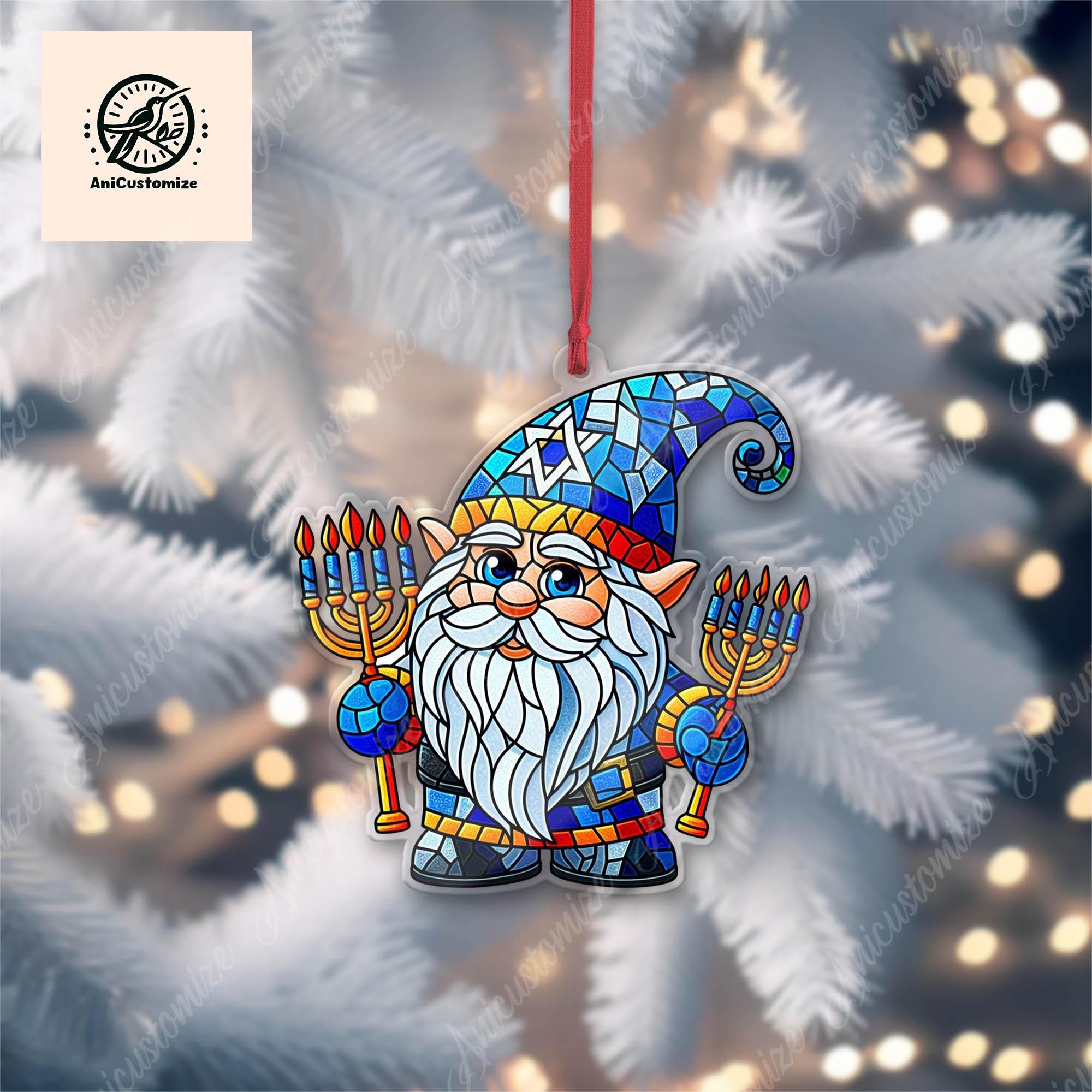 Hanukkah Gnome Acrylic Christmas Ornament Decor, Hanukkah Season Decor, Menorah, Jewish Decoration, Christmas Tree Decor, Xmas Gift Idea