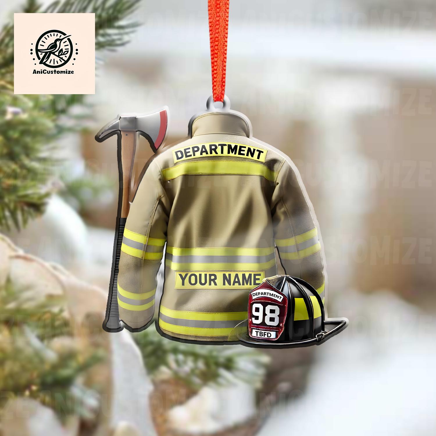 Personalized Firefighter Uniform 2D FLAT Ornament, Christmas Fireman Ornament, Firefighter Gift, Firefighter Vest Gift, Fireman Decor