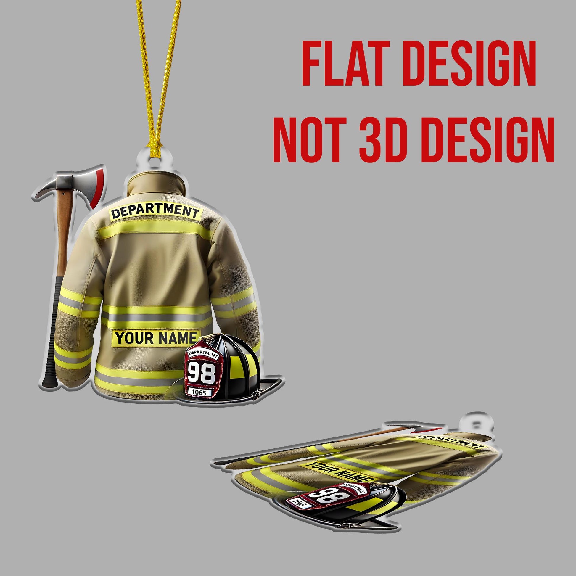 Personalized Firefighter Uniform 2D FLAT Ornament, Christmas Fireman Ornament, Firefighter Gift, Firefighter Vest Gift, Fireman Decor