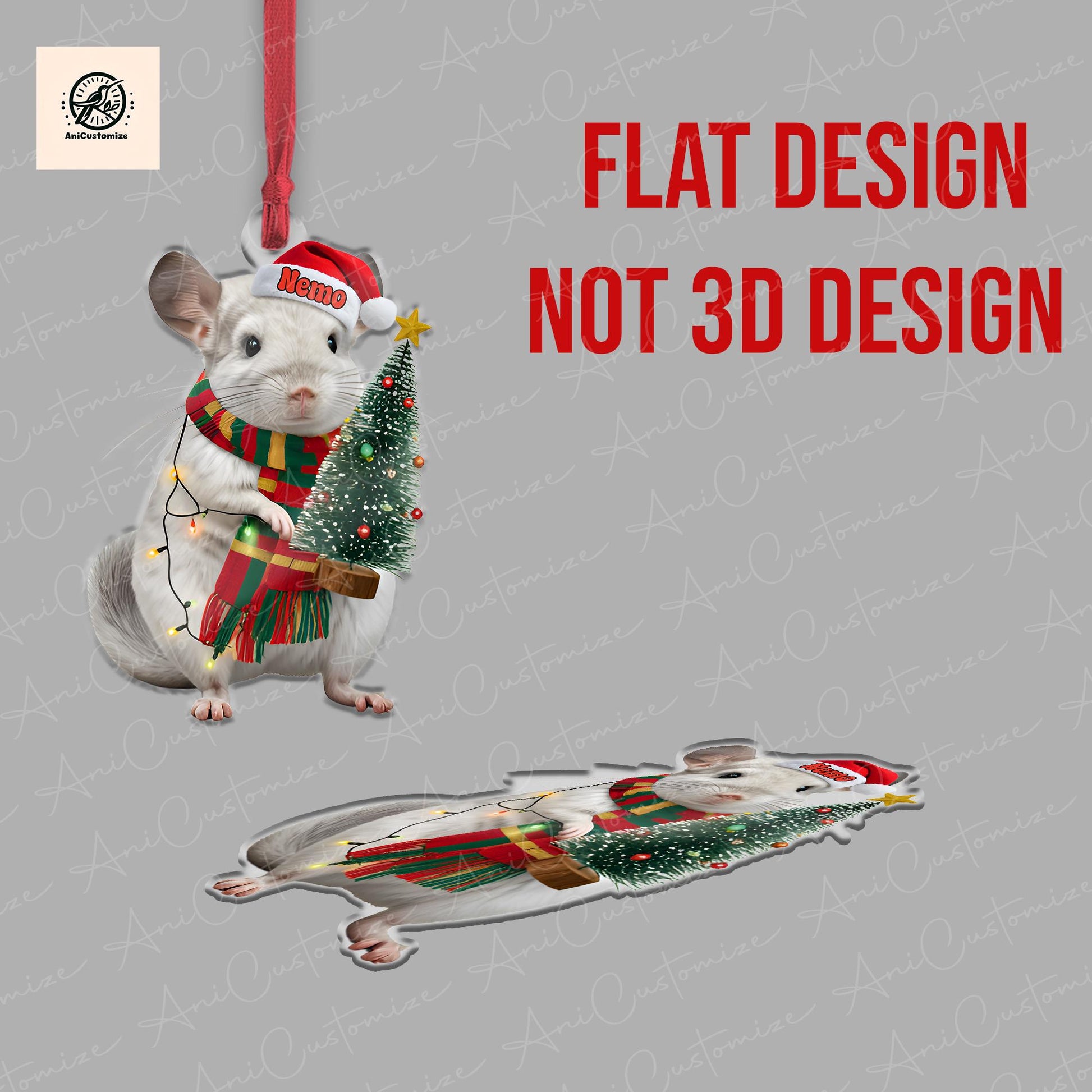 Personalized Chinchilla 2D FLAT Ornament Decor, Xmas Chinchilla Decor, Xmas Animal Decor, Chinchilla Decor, Animal Xmas Gift, Christmas Tree