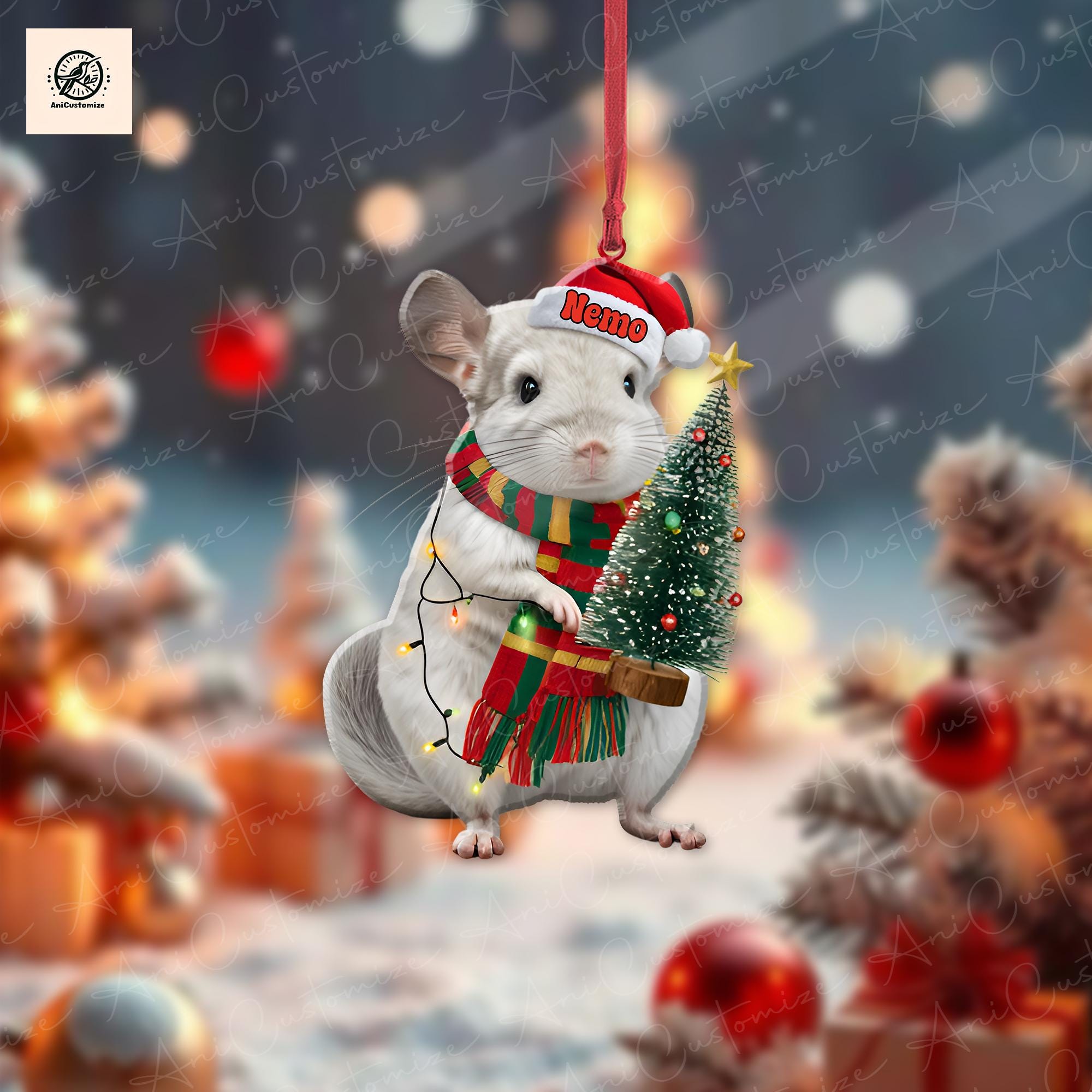 Personalized Chinchilla 2D FLAT Ornament Decor, Xmas Chinchilla Decor, Xmas Animal Decor, Chinchilla Decor, Animal Xmas Gift, Christmas Tree
