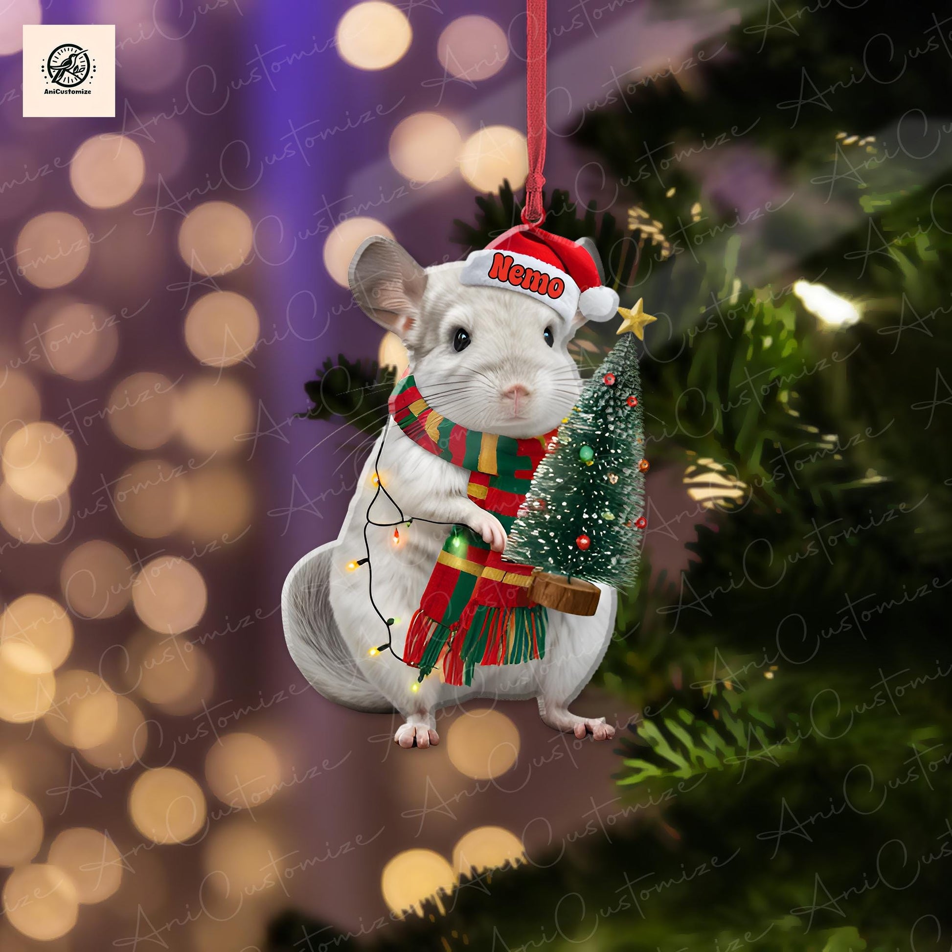 Personalized Chinchilla 2D FLAT Ornament Decor, Xmas Chinchilla Decor, Xmas Animal Decor, Chinchilla Decor, Animal Xmas Gift, Christmas Tree