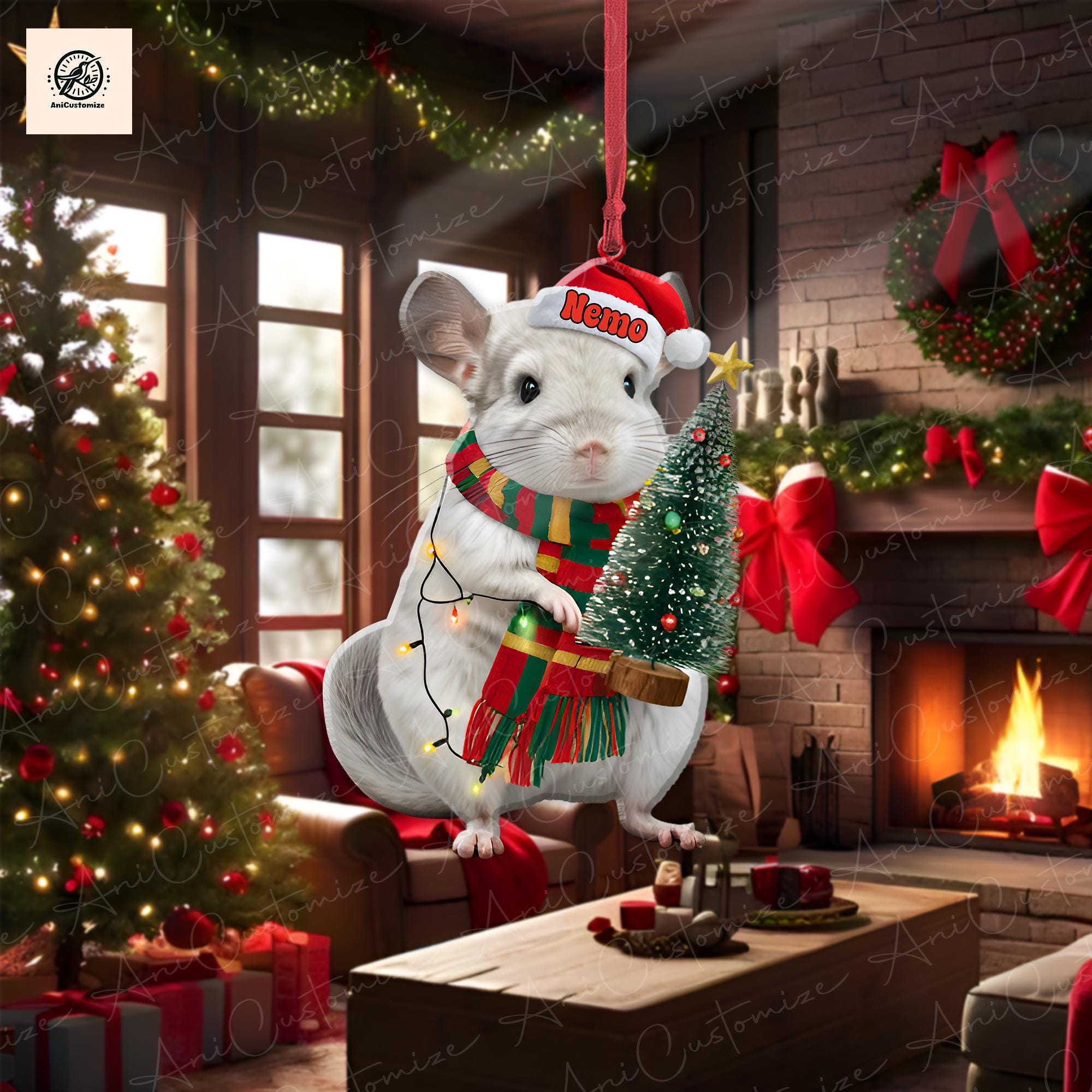 Personalized Chinchilla 2D FLAT Ornament Decor, Xmas Chinchilla Decor, Xmas Animal Decor, Chinchilla Decor, Animal Xmas Gift, Christmas Tree