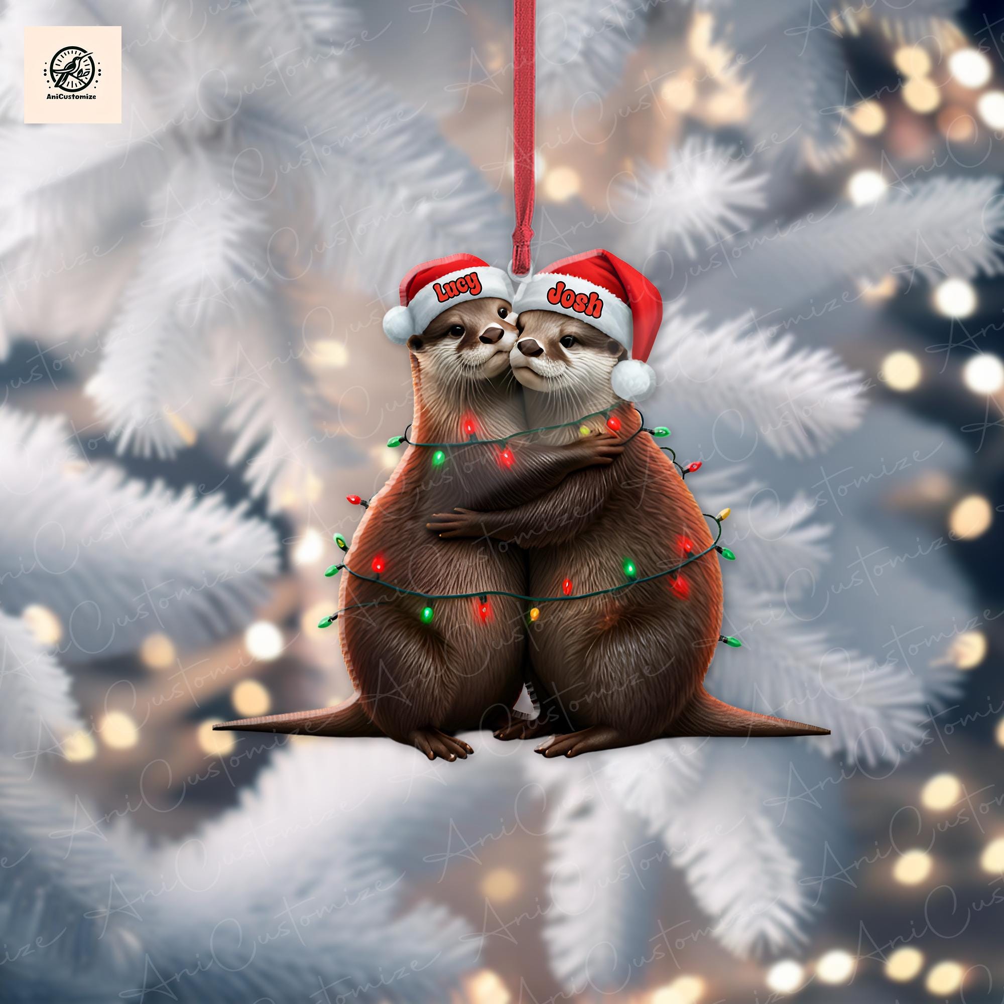 Personalized Otter Couple 2D FLAT Ornament, Otter Couple Ornament, Chirstmas Otter Decor, Xmas Otter GIft, COuple Ornament, Xmas Tree Decor