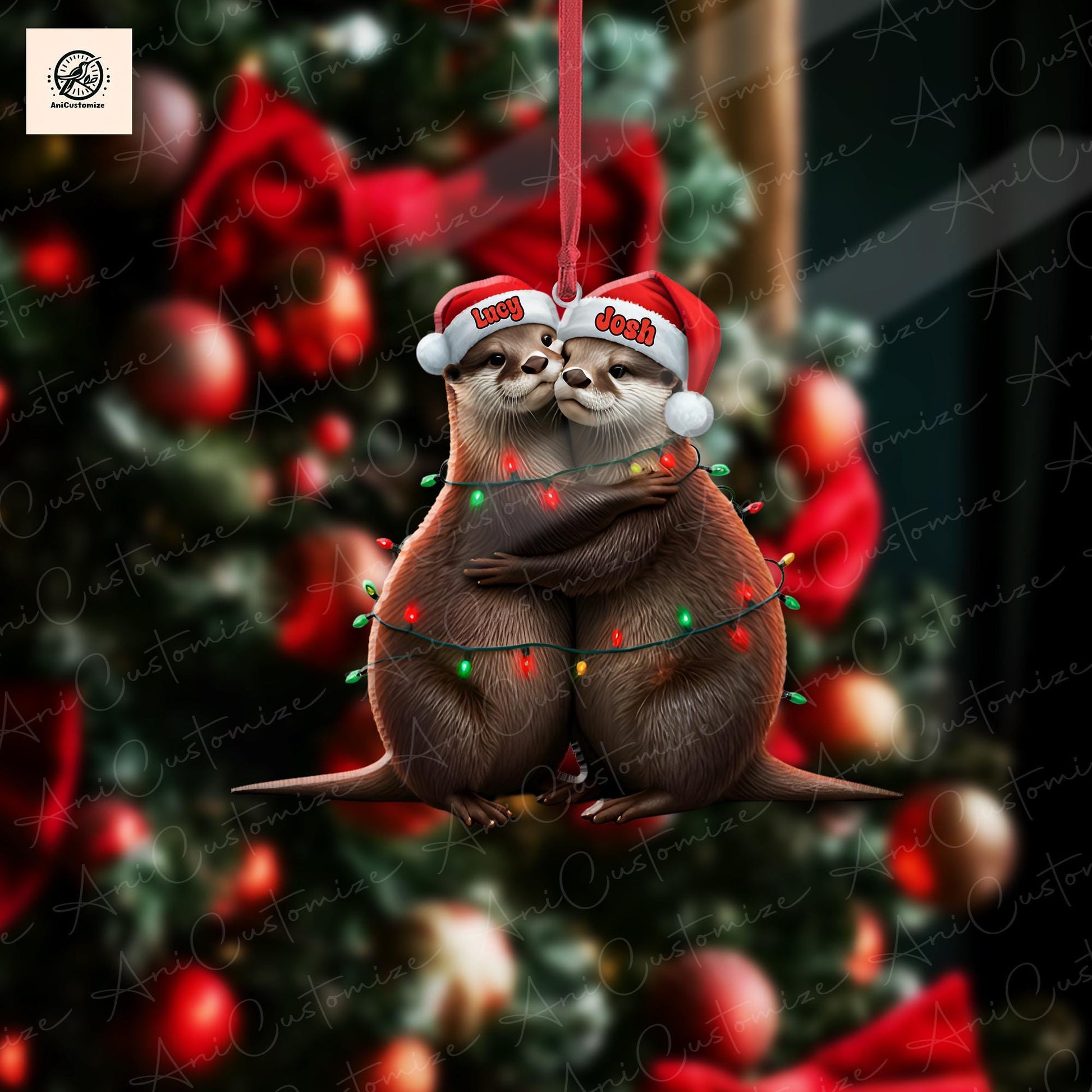 Personalized Otter Couple 2D FLAT Ornament, Otter Couple Ornament, Chirstmas Otter Decor, Xmas Otter GIft, COuple Ornament, Xmas Tree Decor