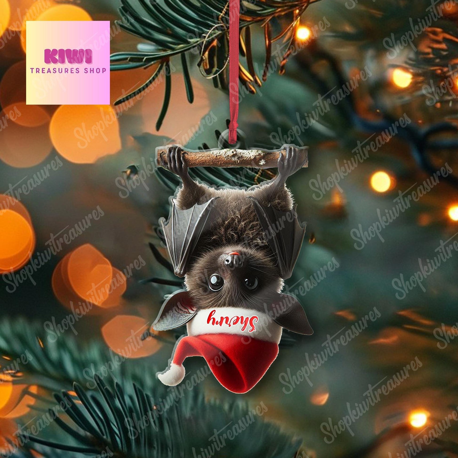 Personalized Bat Christmas Ornament, 2d Flat Bat ornament, Christmas decor, Custom Bat Gift Idea, Bat lover gift, Funny Bat Christmas decor