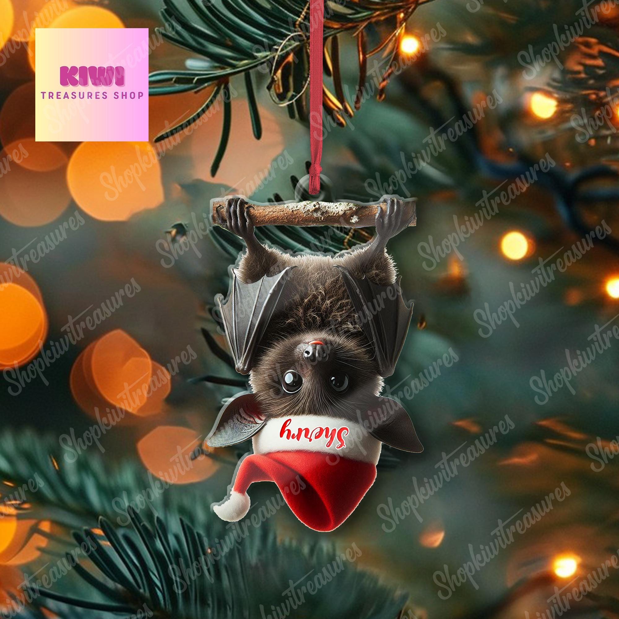 Personalized Bat Christmas Ornament, 2d Flat Bat ornament, Christmas decor, Custom Bat Gift Idea, Bat lover gift, Funny Bat Christmas decor