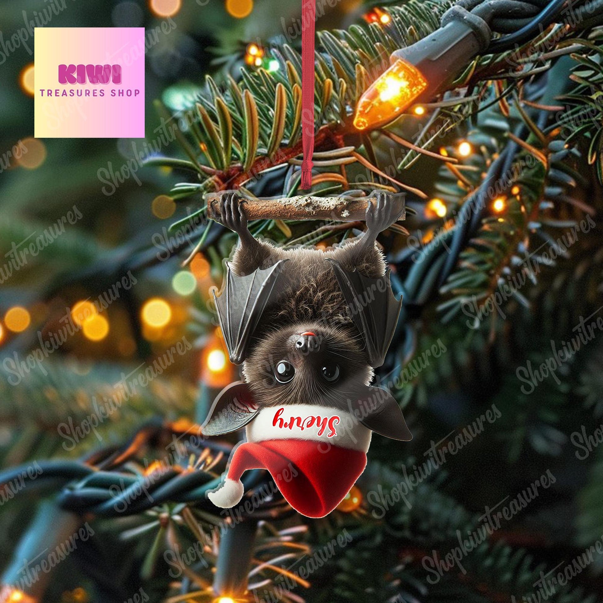 Personalized Bat Christmas Ornament, 2d Flat Bat ornament, Christmas decor, Custom Bat Gift Idea, Bat lover gift, Funny Bat Christmas decor