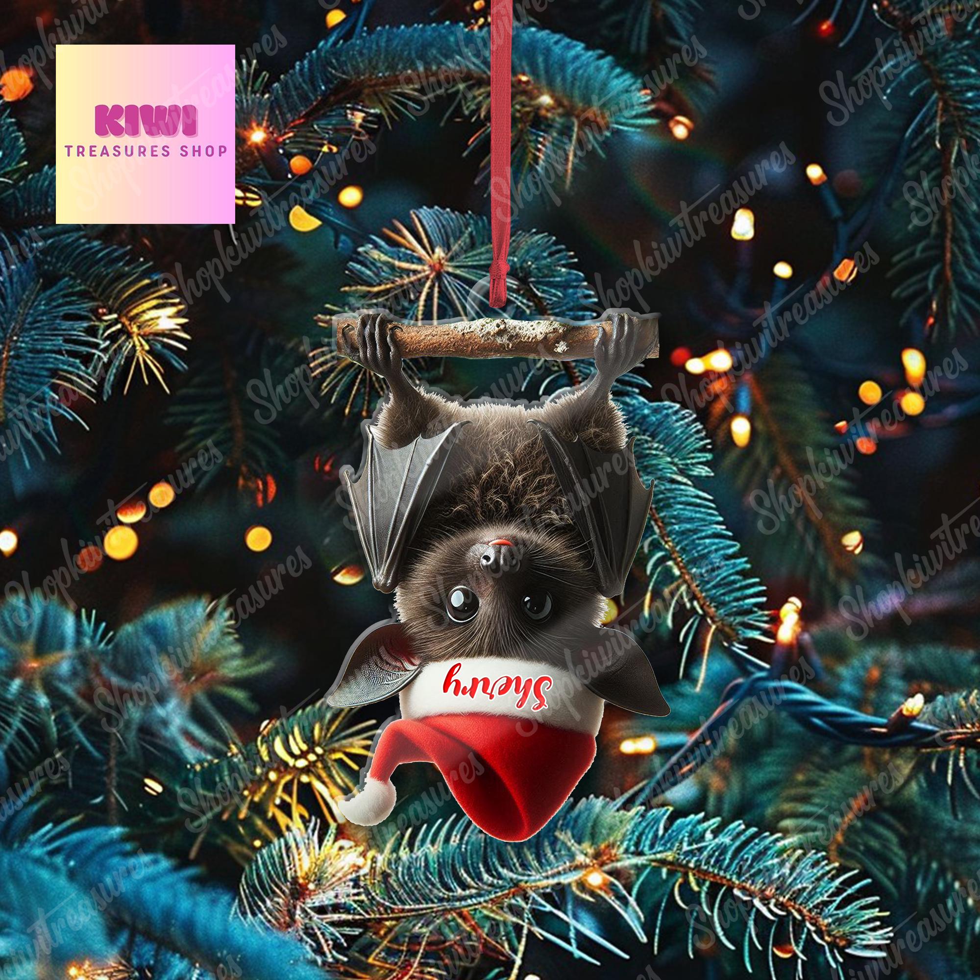 Personalized Bat Christmas Ornament, 2d Flat Bat ornament, Christmas decor, Custom Bat Gift Idea, Bat lover gift, Funny Bat Christmas decor