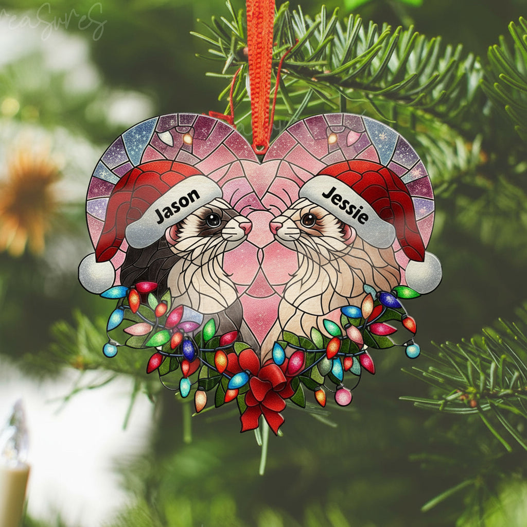 Personalized Christmas ferret couple  Ornament, ferret ornament, Ferret lover gift, gift for couple, custom name, anniversary gift