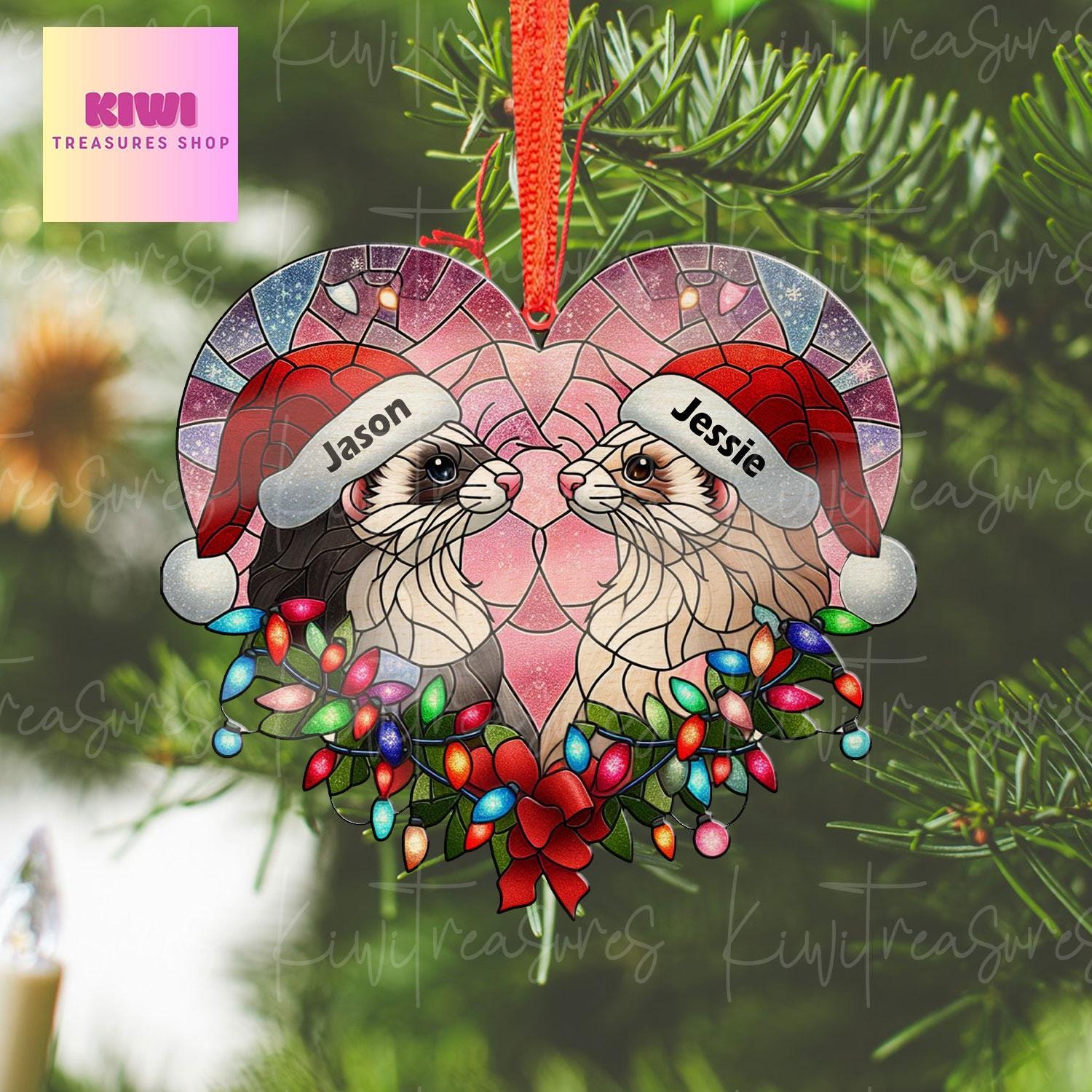 Personalized Christmas ferret couple  Ornament, ferret ornament, Ferret lover gift, gift for couple, custom name, anniversary gift