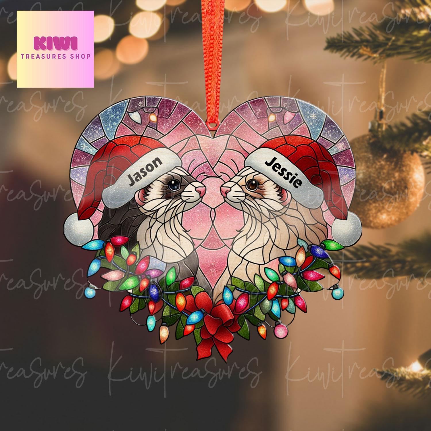 Personalized Christmas ferret couple  Ornament, ferret ornament, Ferret lover gift, gift for couple, custom name, anniversary gift