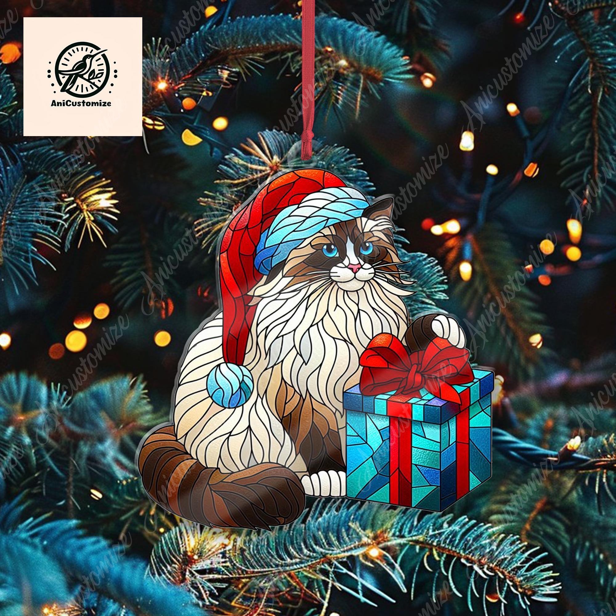 Christmas Cat Ornament, Ragdoll Cat Ornament, Cat Xmas Decor, Xmas Ornament, Cat Lover Gift, Xmas Decor, Gift For Her, Christmas Gift Idea