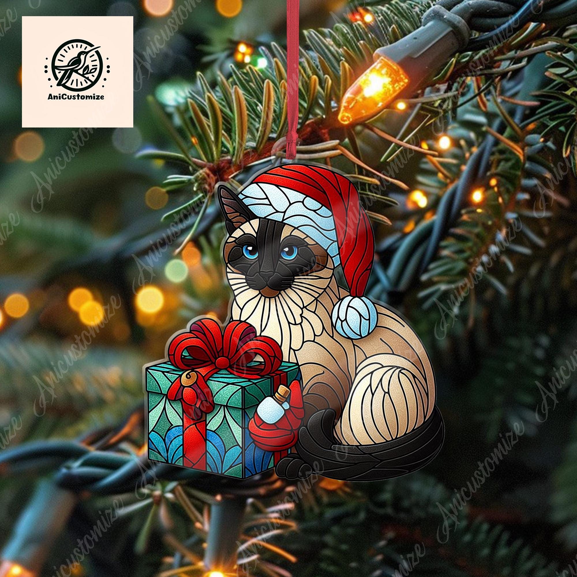 Christmas Cat Ornament, Siamese Cat Ornament, Cat Xmas Decor, Xmas Ornament, Cat Lover Gift, Xmas Decor, Gift For Her, Christmas Gift Idea