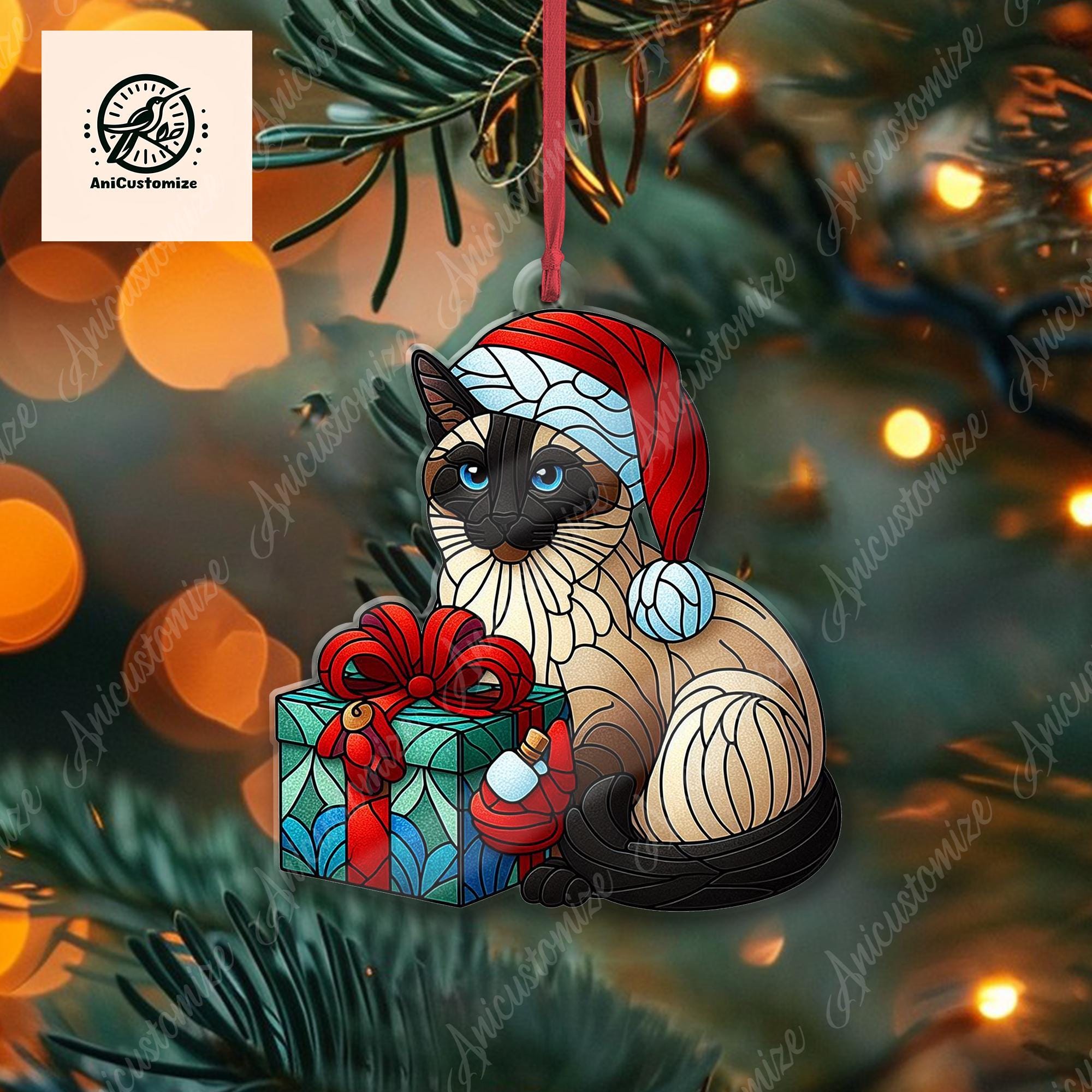 Christmas Cat Ornament, Siamese Cat Ornament, Cat Xmas Decor, Xmas Ornament, Cat Lover Gift, Xmas Decor, Gift For Her, Christmas Gift Idea