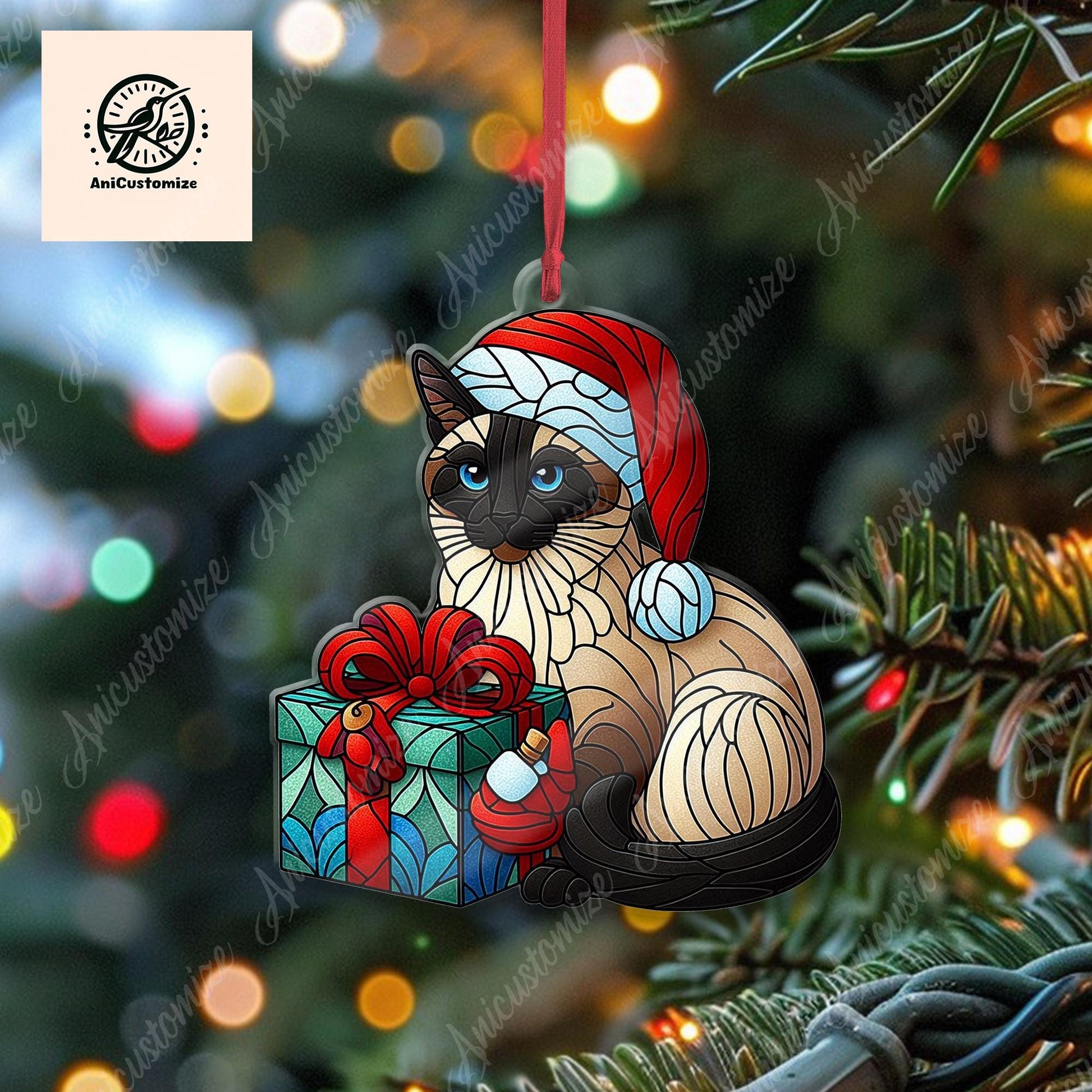 Christmas Cat Ornament, Siamese Cat Ornament, Cat Xmas Decor, Xmas Ornament, Cat Lover Gift, Xmas Decor, Gift For Her, Christmas Gift Idea