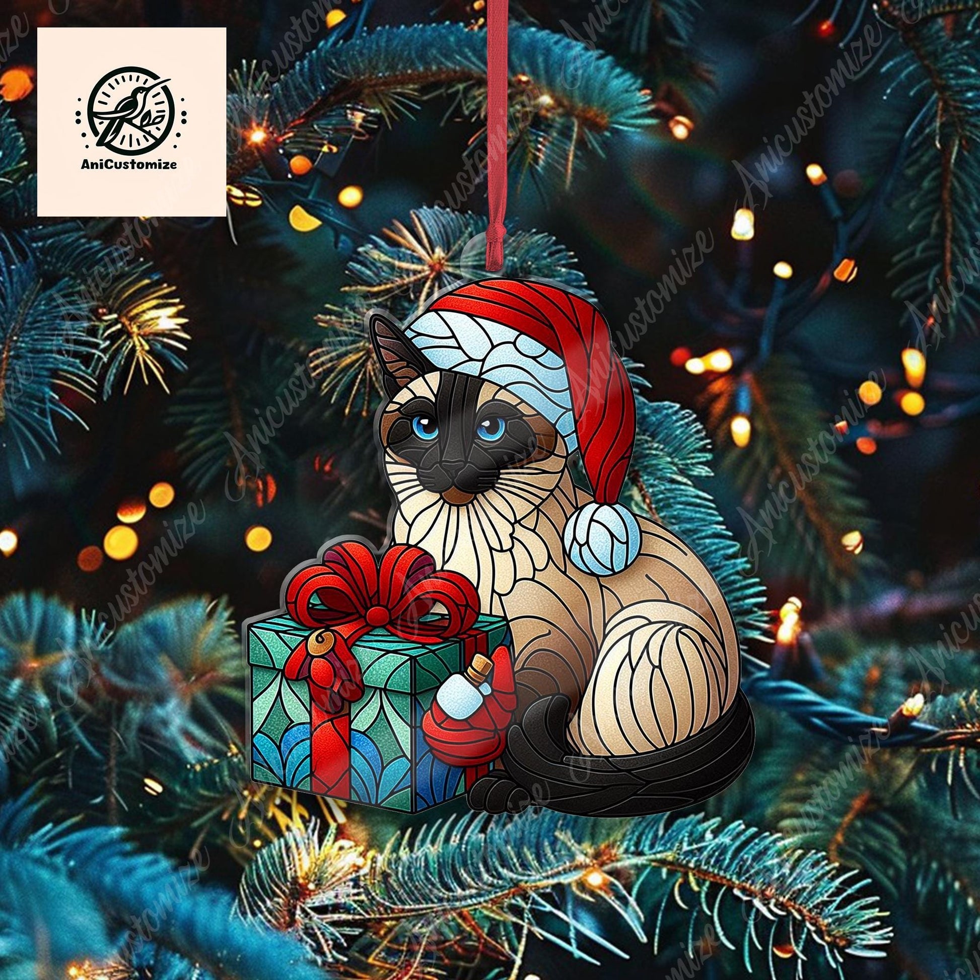 Christmas Cat Ornament, Siamese Cat Ornament, Cat Xmas Decor, Xmas Ornament, Cat Lover Gift, Xmas Decor, Gift For Her, Christmas Gift Idea