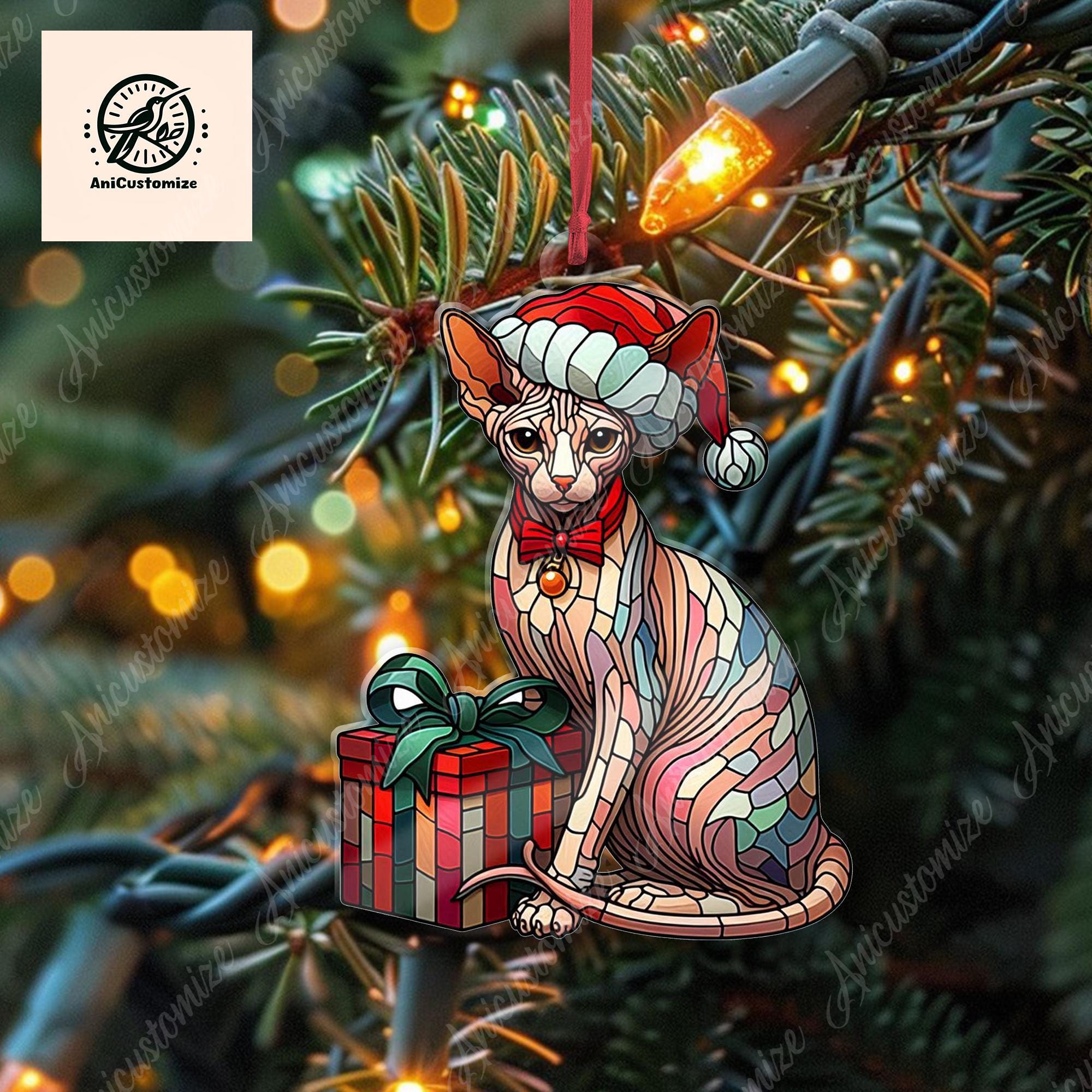 Christmas Cat Ornament, Sphynx Cat Ornament, Cat Xmas Decor, Xmas Ornament, Cat Lover Gift, Xmas Decor, Gift For Her, Christmas Gift Idea