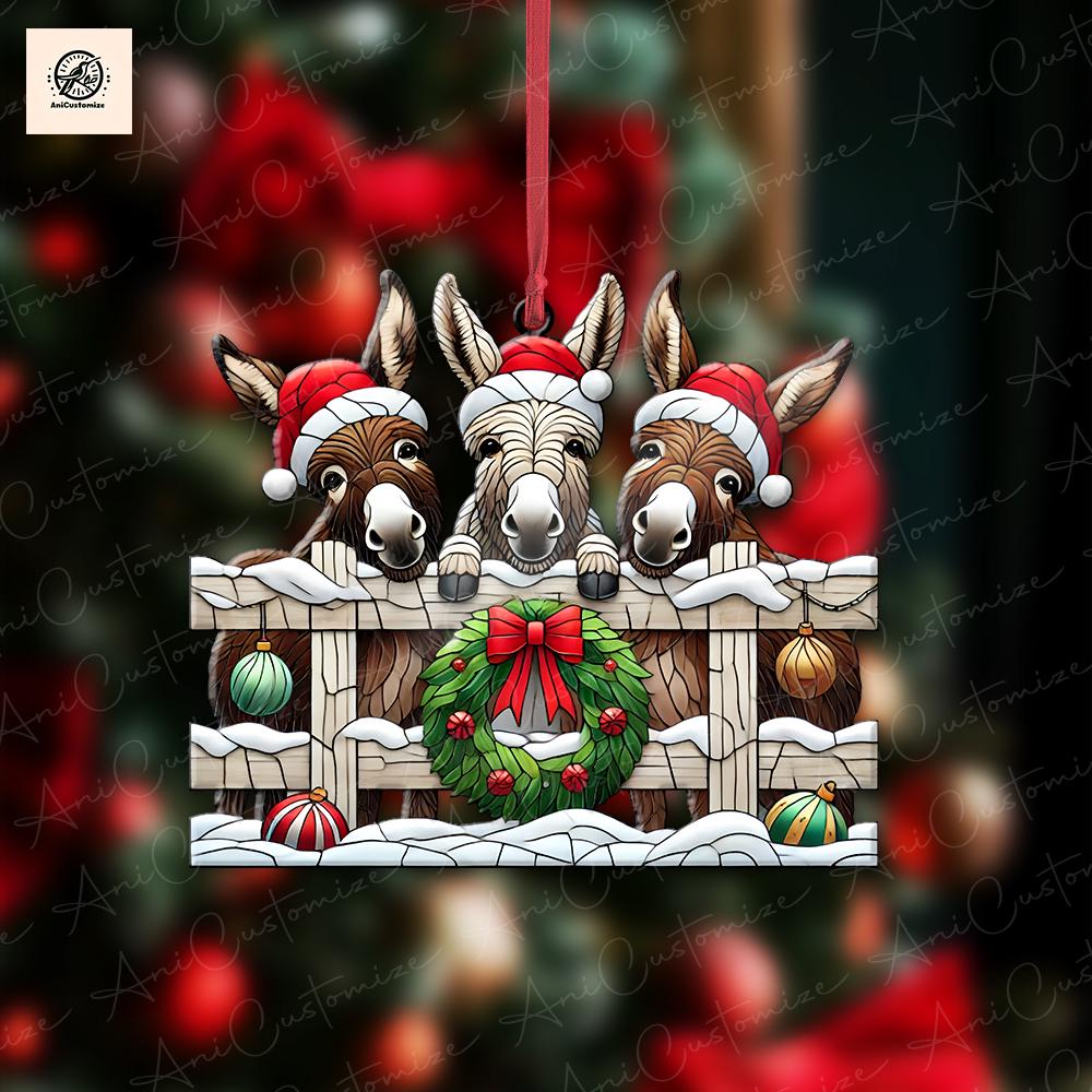3 Peeking Donkey Christmas Ornament, Funny Christmas Decor, Xms Donkey Decor, Donkey Lover Decor, Funny Gift,Christmas Animal,Christmas Gift