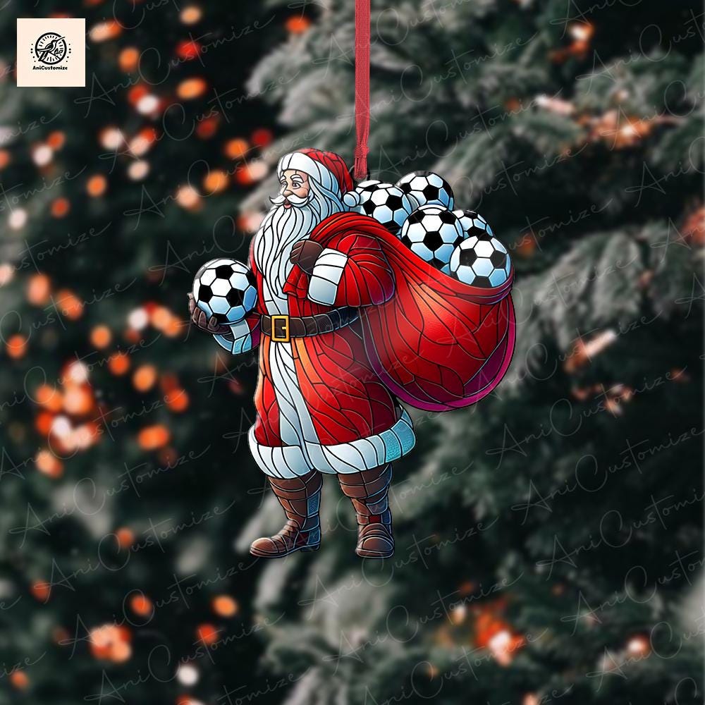Soccer Santa Christmas Ornament, Santa Decor, Soccer Lover Gift, Soccer Player Gift, Funny Santa Decor, Funny Christmas Decor, Soccer Lover