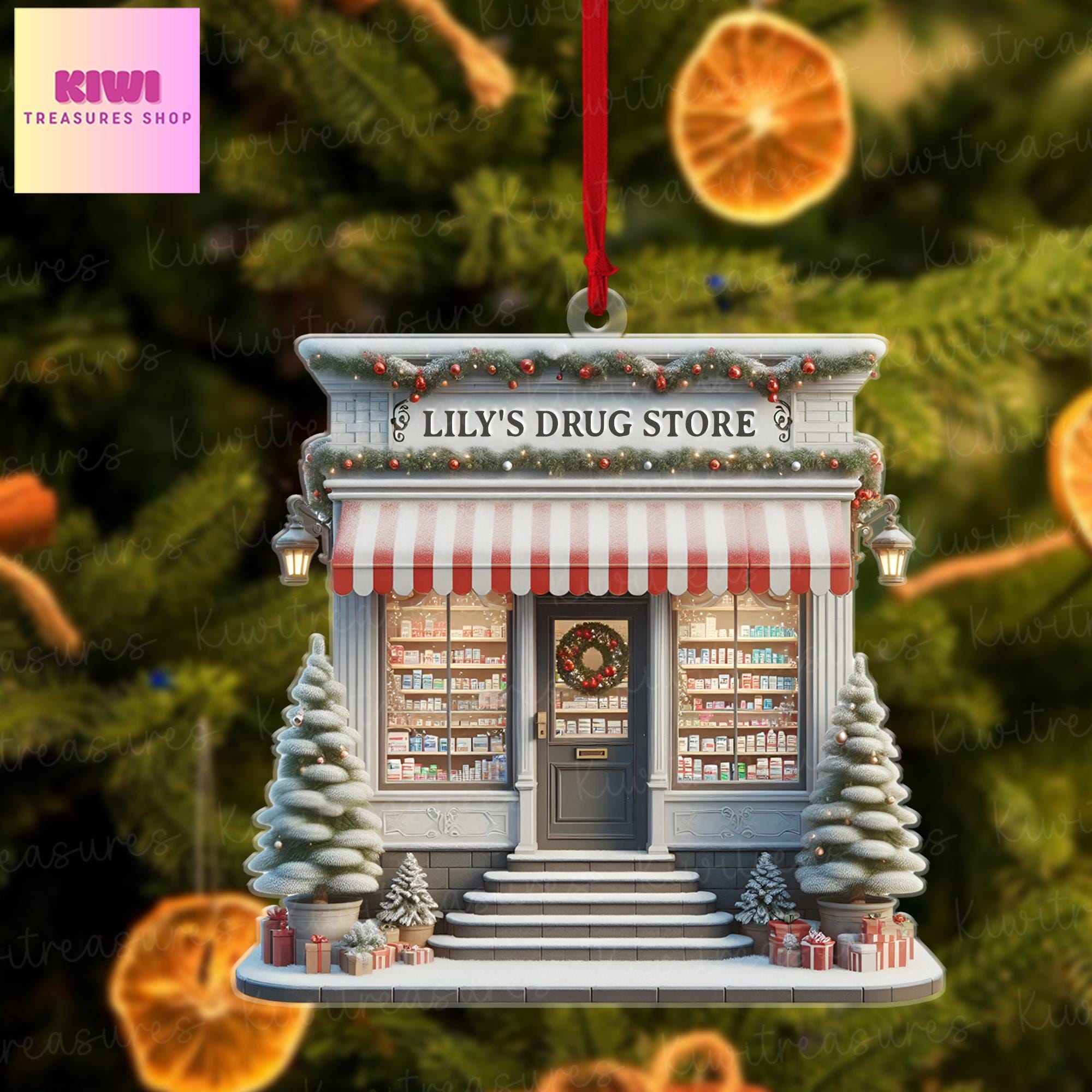 Personalized Drug Store 2D FLAT Ornament, Pharmacist Christmas Ornament, Pharmacy Decoration, Christmas Medical Decor, Christmas tree Decor
